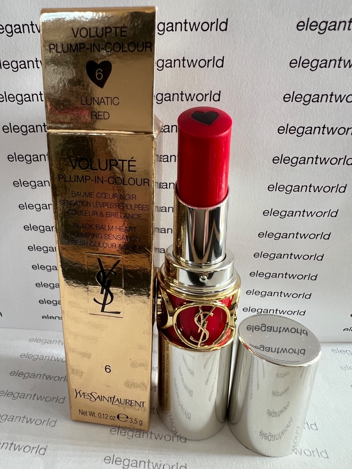 YSL VOLUPTE PLUMP IN COLOUR #6 LUNATIC RED 0.12oz NEW IN BOX 100% AUTHENTIC