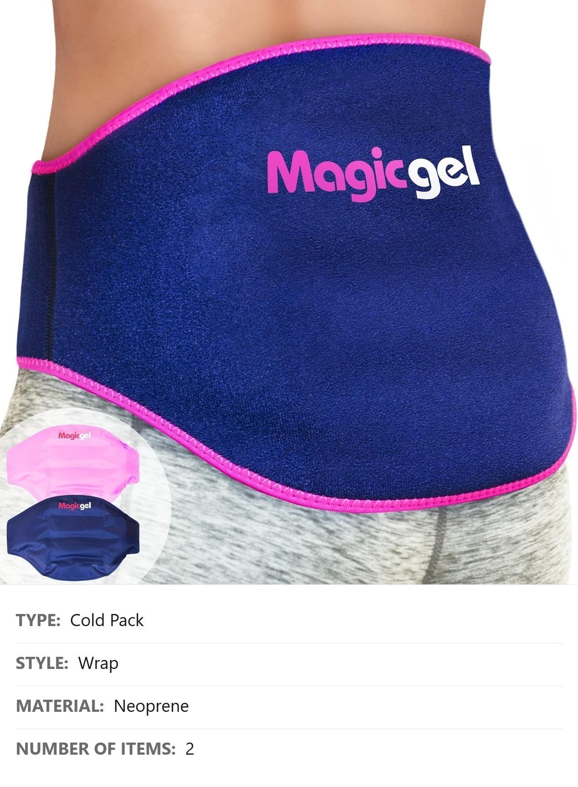 Reusable Gel Ice Pack for Back, 2 Pack, Lower Back Wrap, Hot Cold Therapy