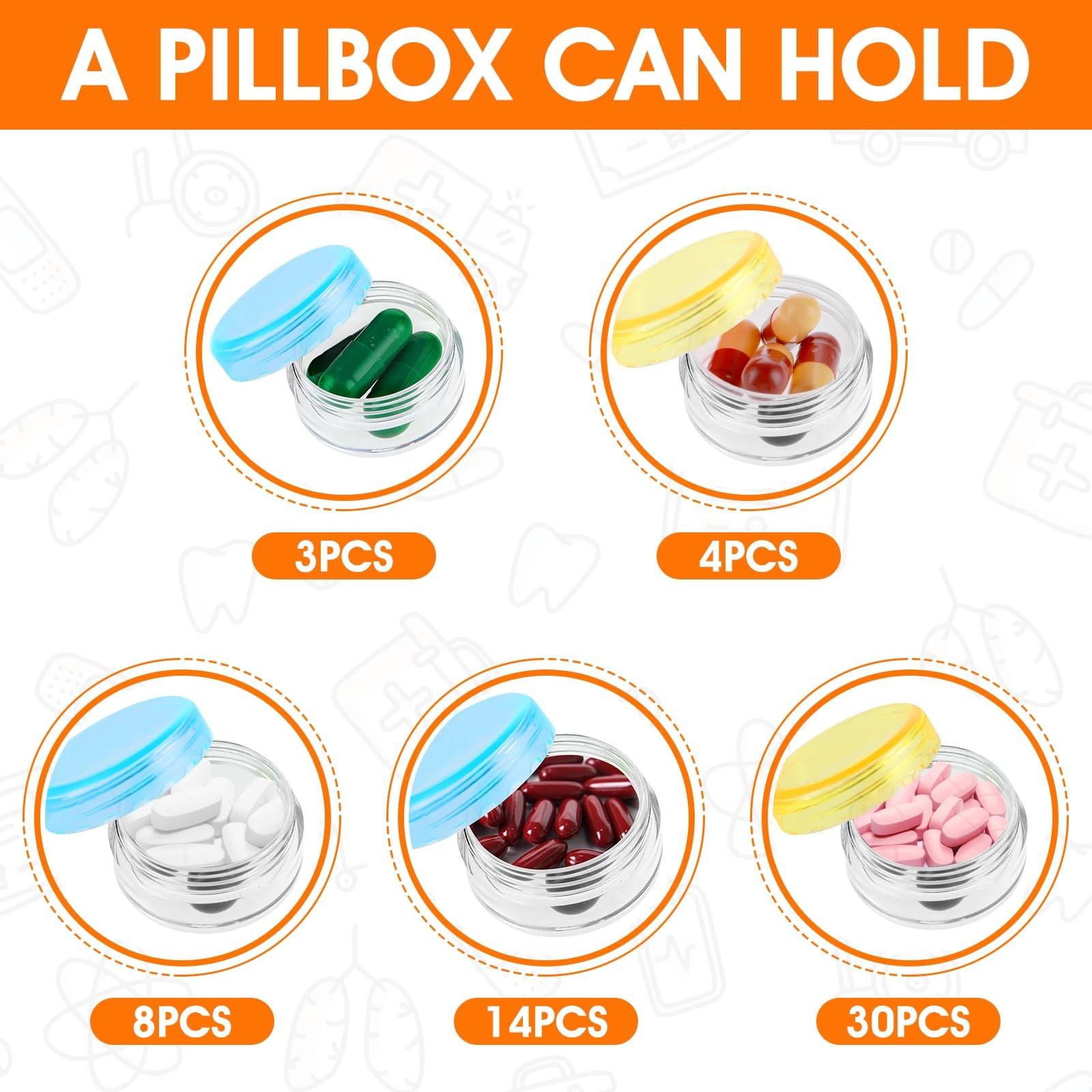 5 Pack Small Travel Pill Organizer Case Portable Mini Medicine Container