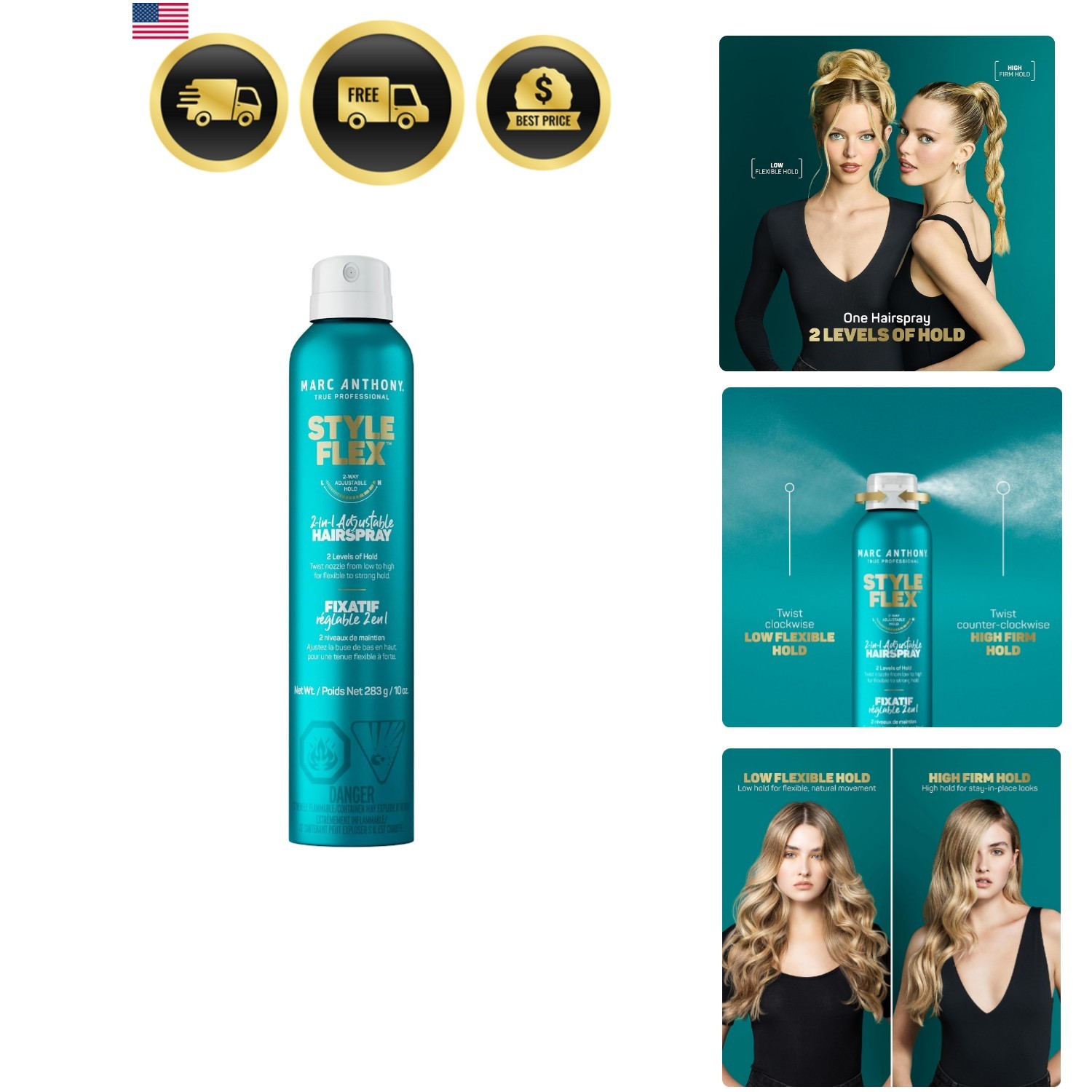 Flexible to Extra Strong Hold Hair Spray, Style Flex 2-in-1 Adjustable Hairsp…