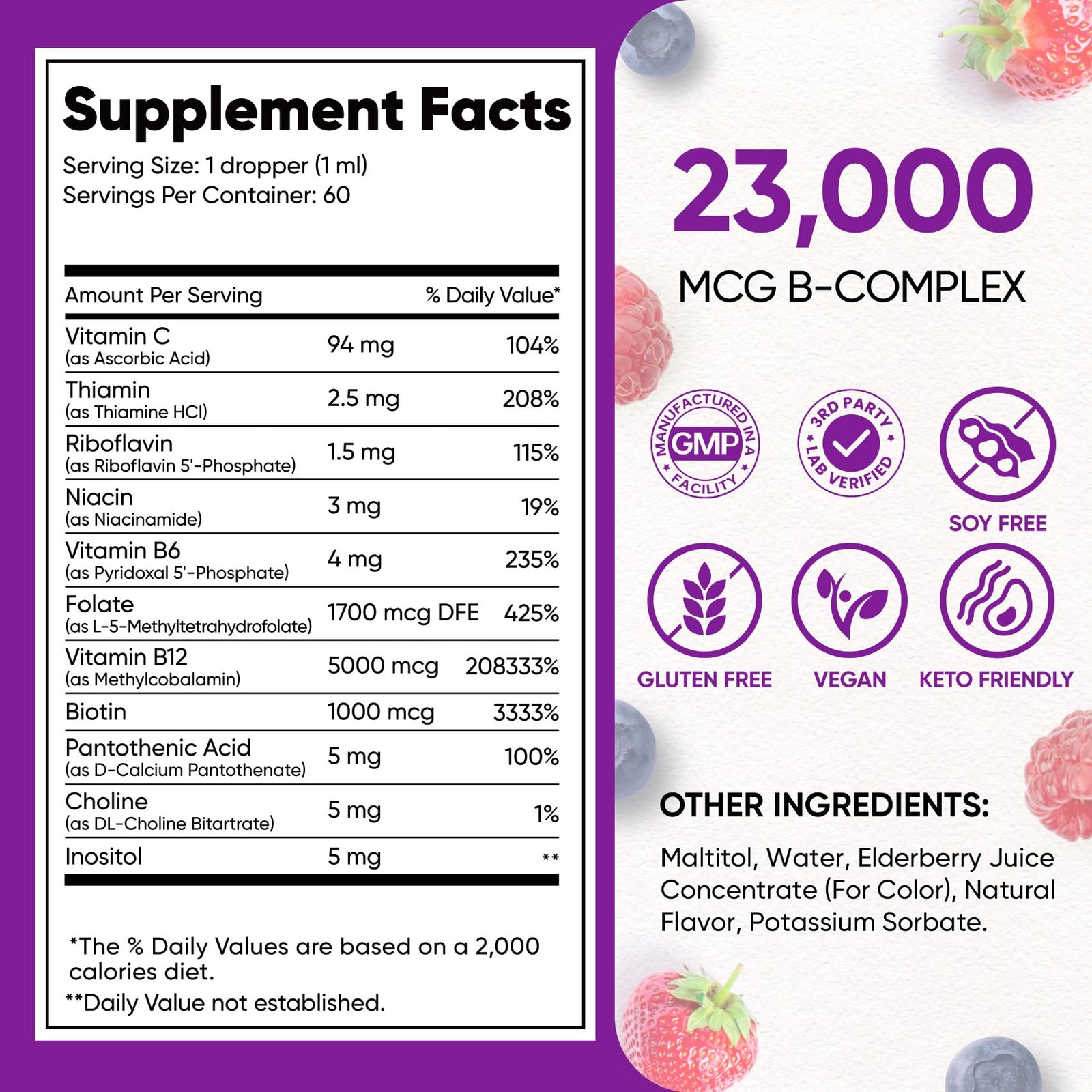 11-in-1 Vitamin B Complex Liquid Drops, B12 Methylcobalamin | B9 Folic | B1,B…