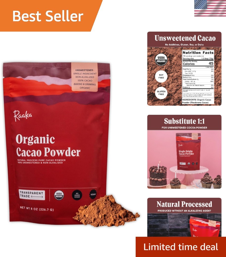 8oz Organic Unsweetened Cacao Powder – Perfect for Baking & Guilt-Free Treats