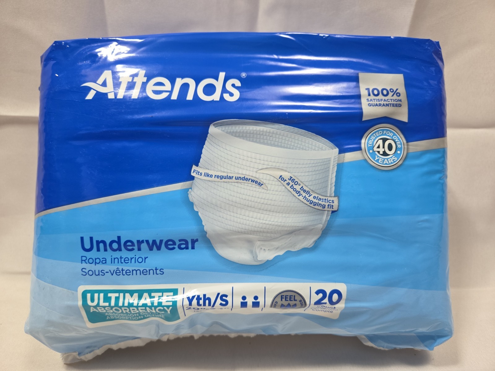 20 Ct ATTENDS Underwear Diapers Pull Ups ADULT SMALL/YOUTH 20″- 34″ Unopened