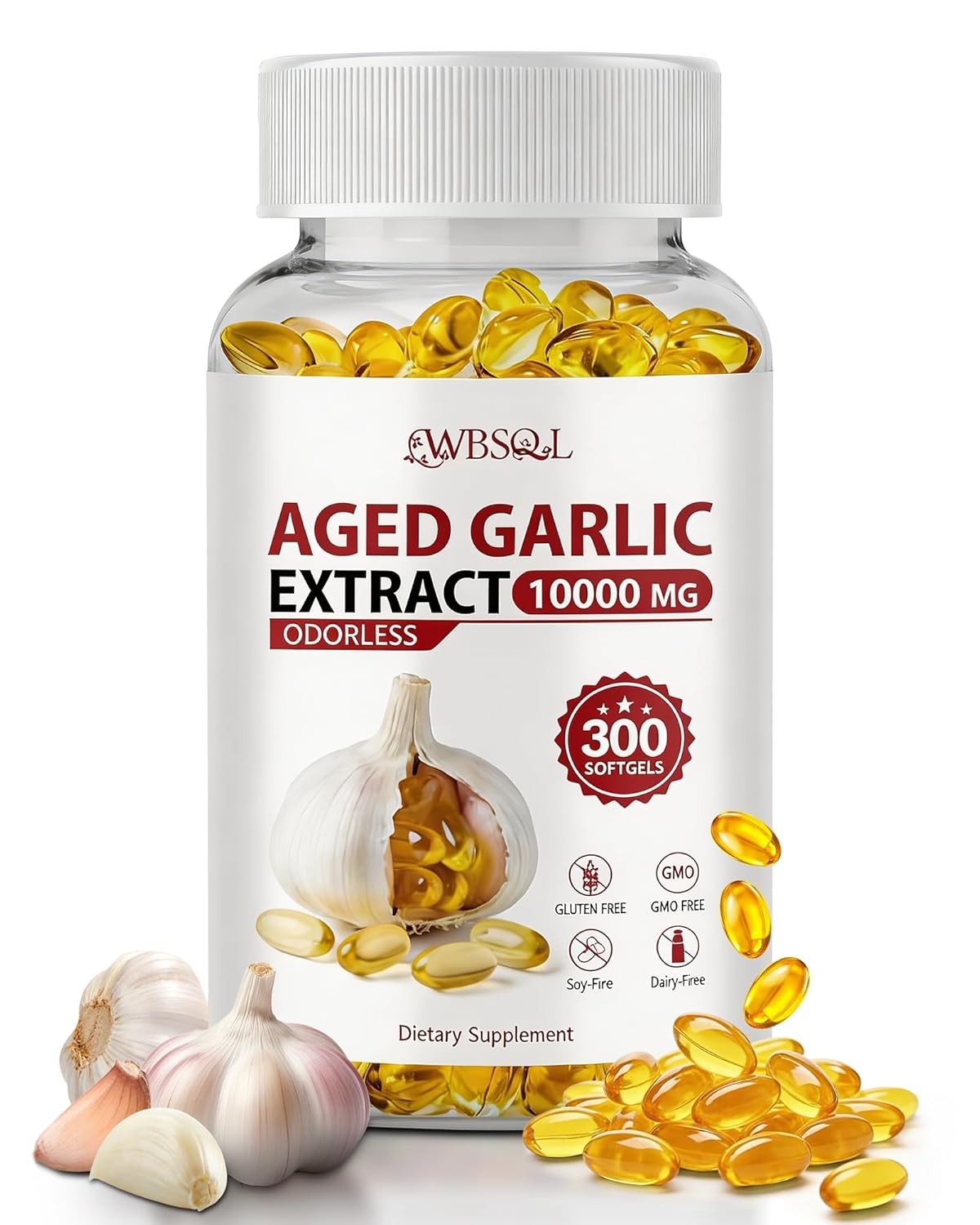 Odorless Aged Garlic Extract 10,000 mg – 300 Softgels, 2 Year Aged Garlic Supple