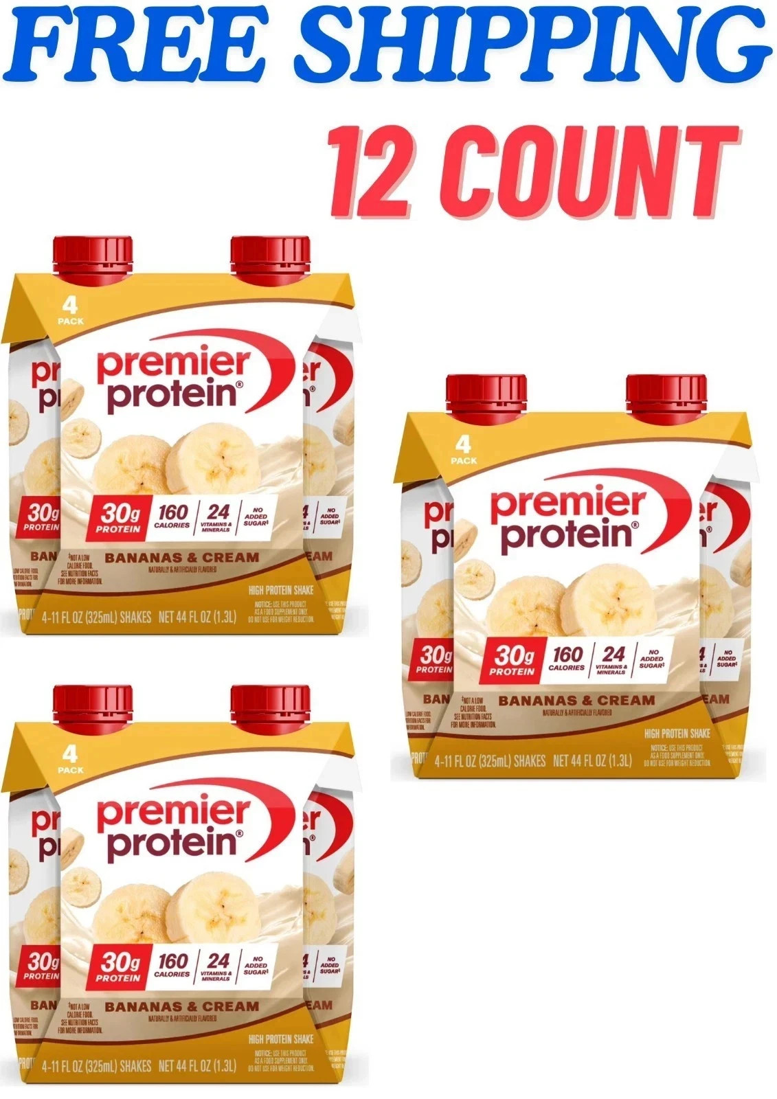 Premier Protein Shake, Bananas & Cream, 30g Protein, 11 fl oz, 12 Ct