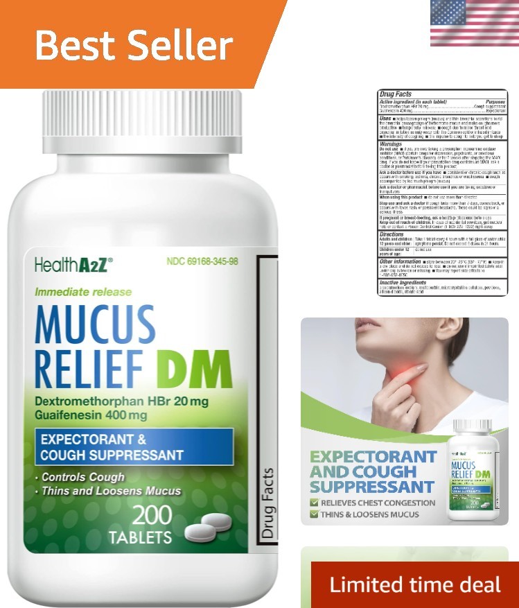 Mucus Relief DM – Cough Relief Tablets with Dextromethorphan & Guaifenesin 200ct