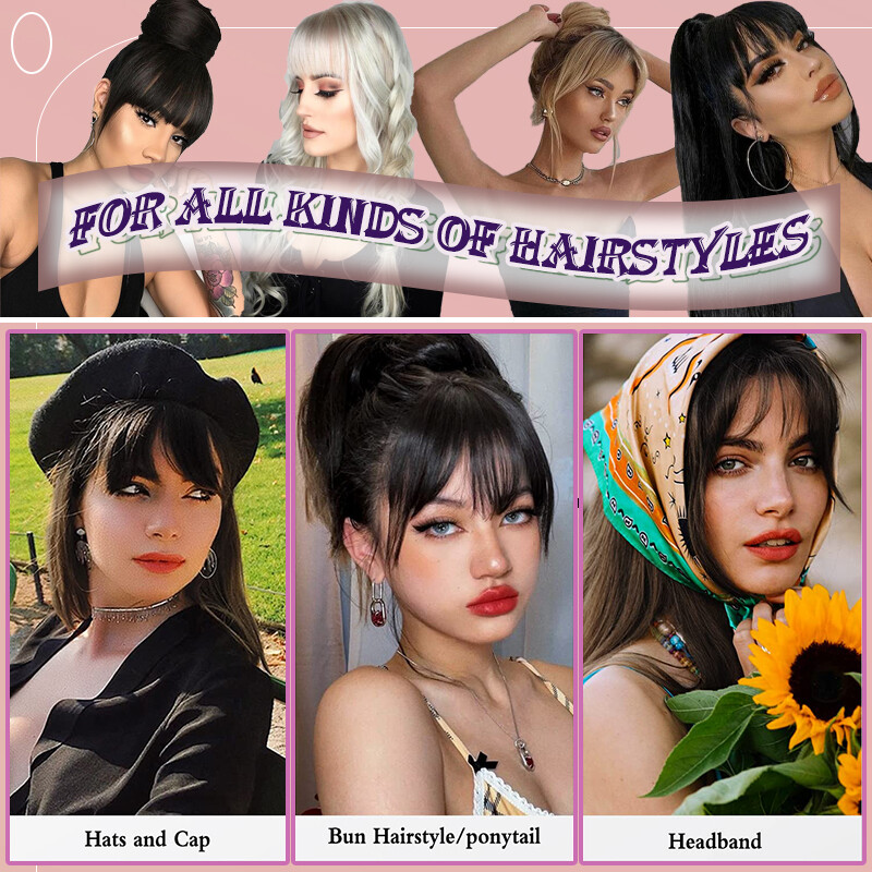 Neat Bangs Clip in on Fringe Hair Extensions Thick Thin As Human Front Hairpiece