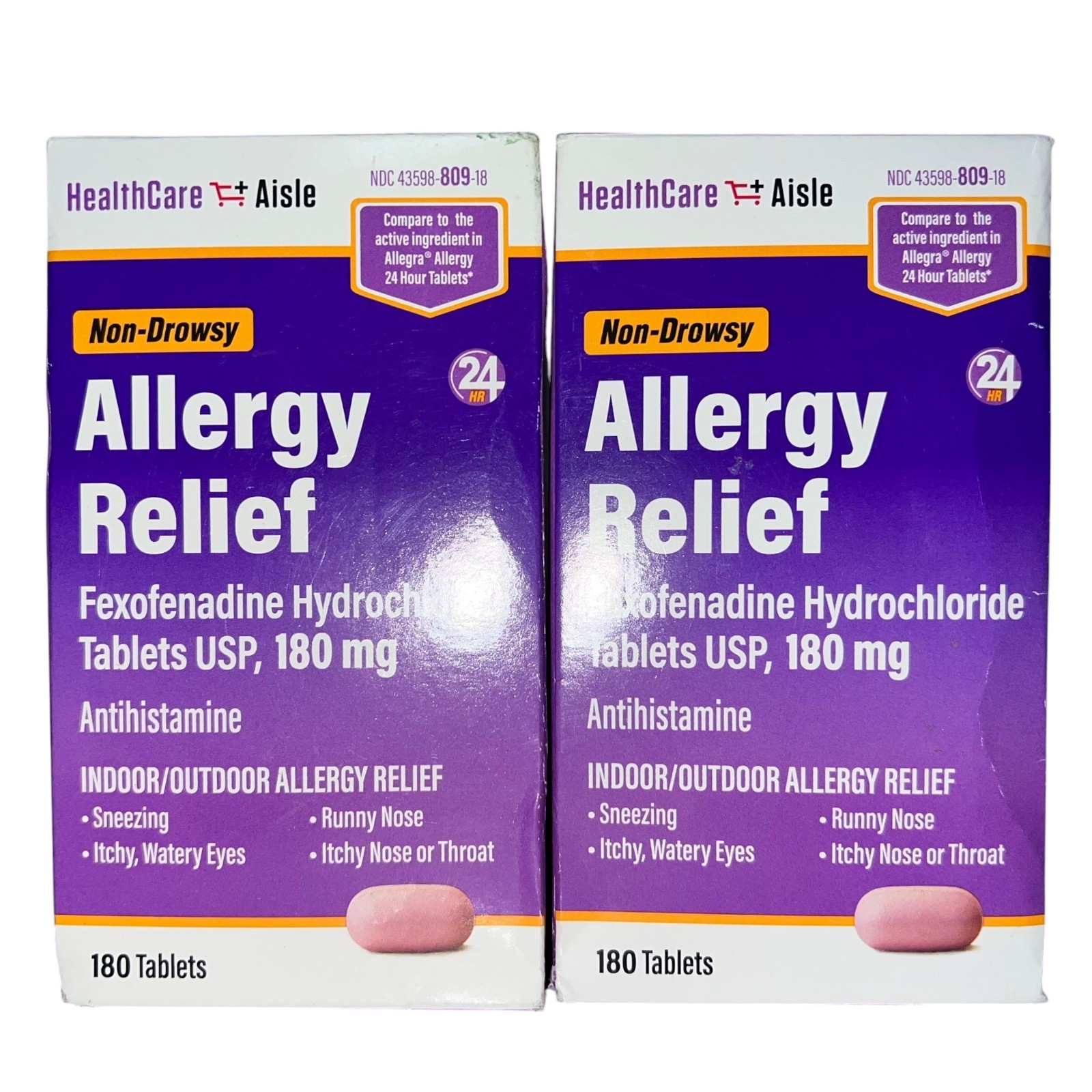 2x HealthCareAisle Allergy Relief Non‑Drowsy 180 Tablets Each BB 02/2027 NEW