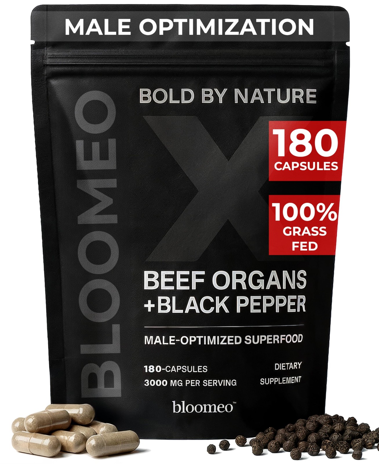 Bloomeo Beef Organ Supplement for Men | 100% 180 Count (Pack of 1), Natural