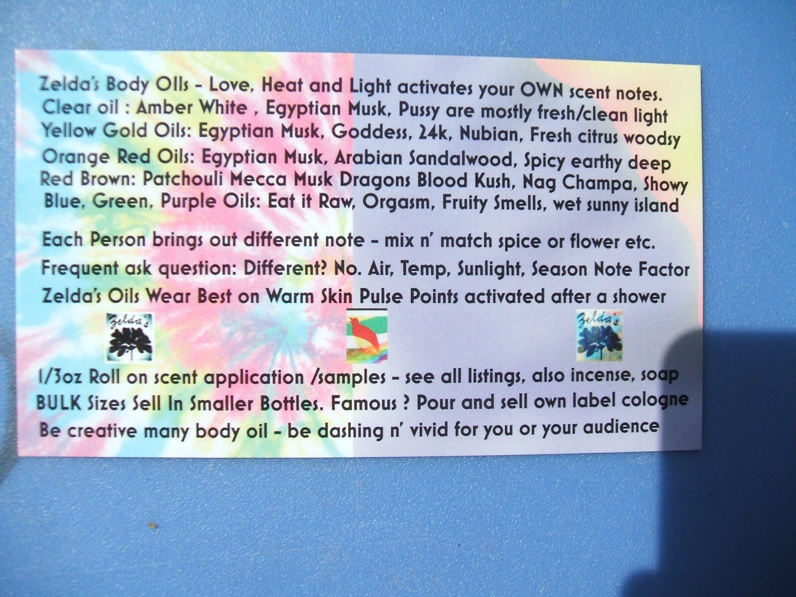 Zelda’s Pure Perfume Body Oils – Egyptian Musk or 70+ Scents 1/8 oz Cube Bottle