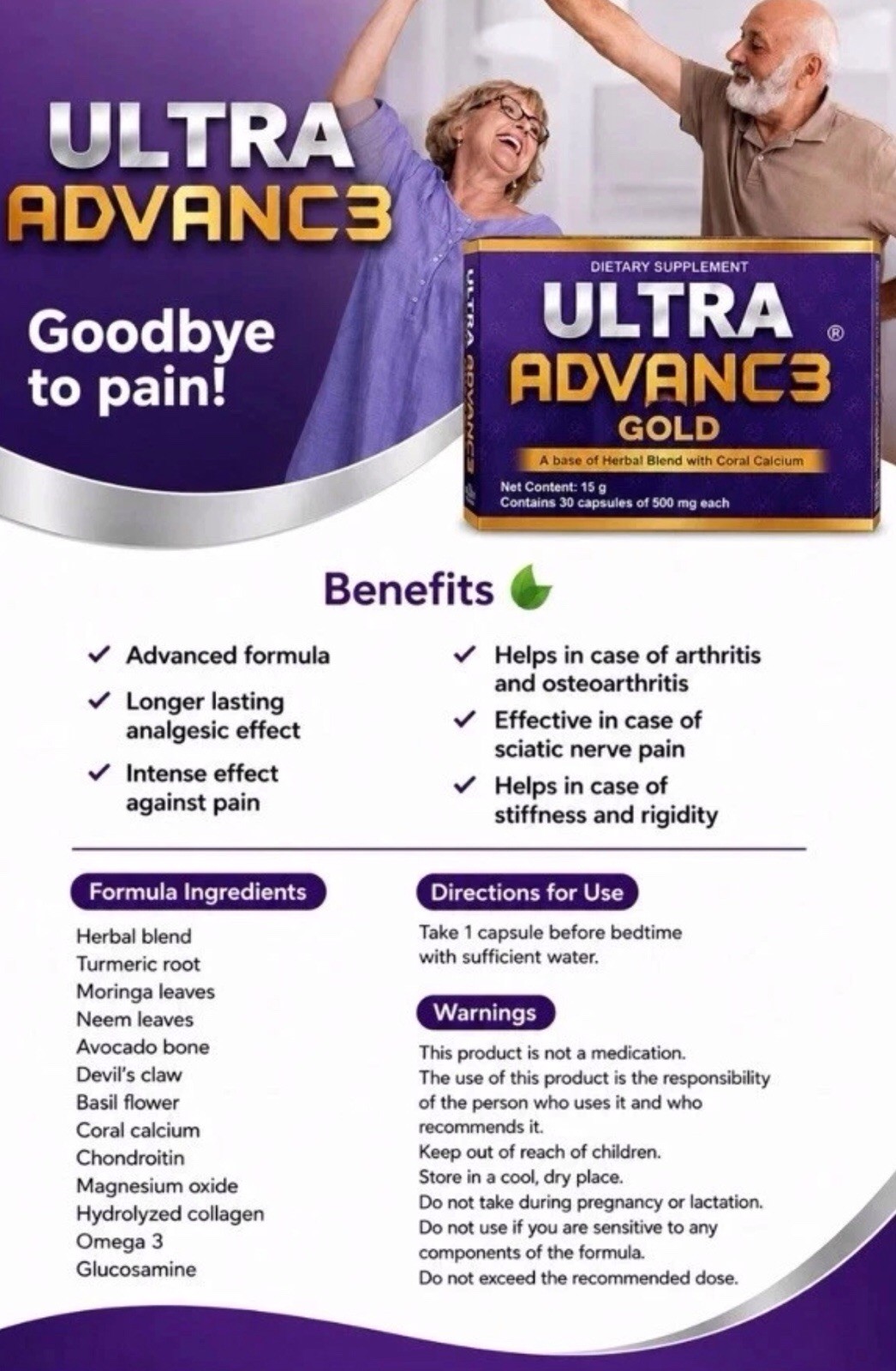 Ultra Advance3 Gold Pain Relief Joint Support All-in-One 30 Capsules