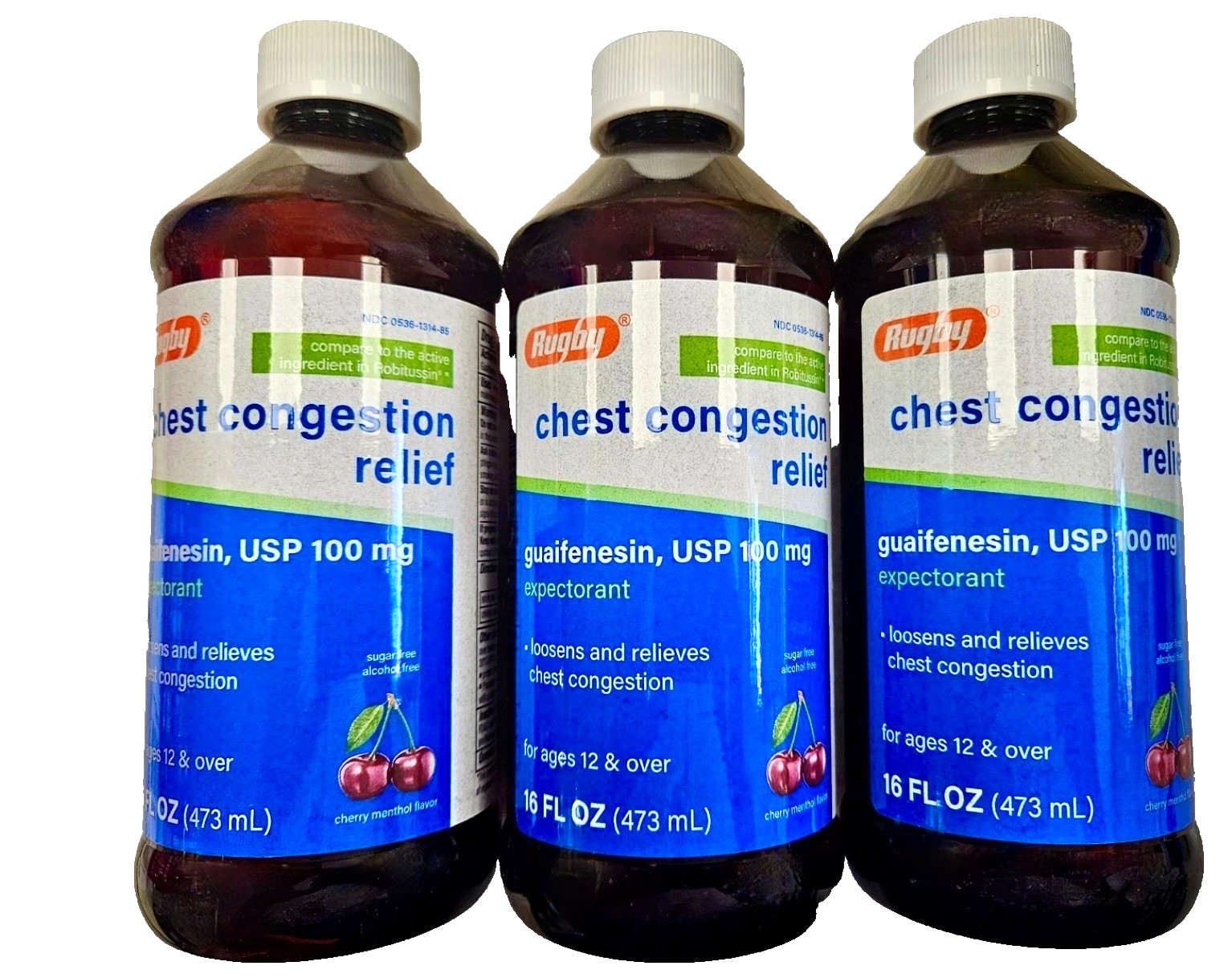 3 PK – 06/2028 Rugby Chest Congestion Cherry Guaifenesin Expectorant Syrup 16oz