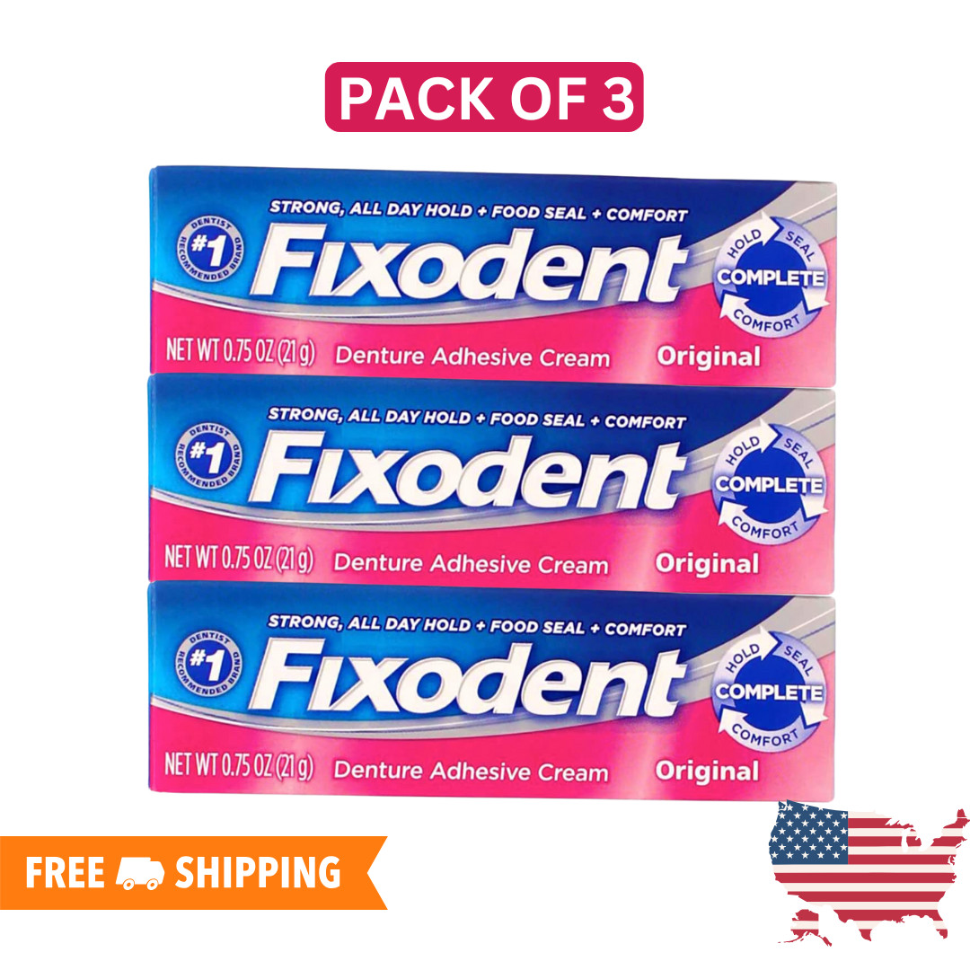 Fixodent Complete Original Denture Adhesive Cream, 2.4 oz, 3 Pack