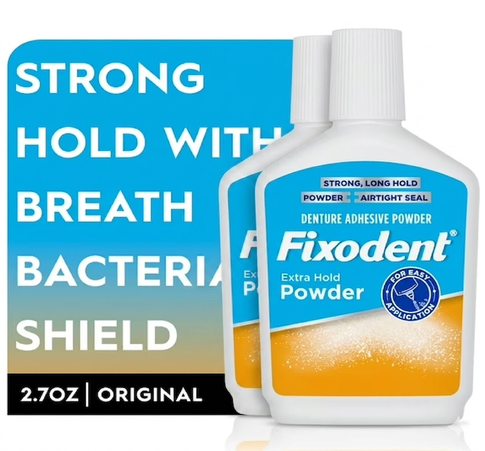 Fixodent Extra Hold Denture Adhesive Powder, Long-Lasting Hold, 2.7 oz (2 pack)