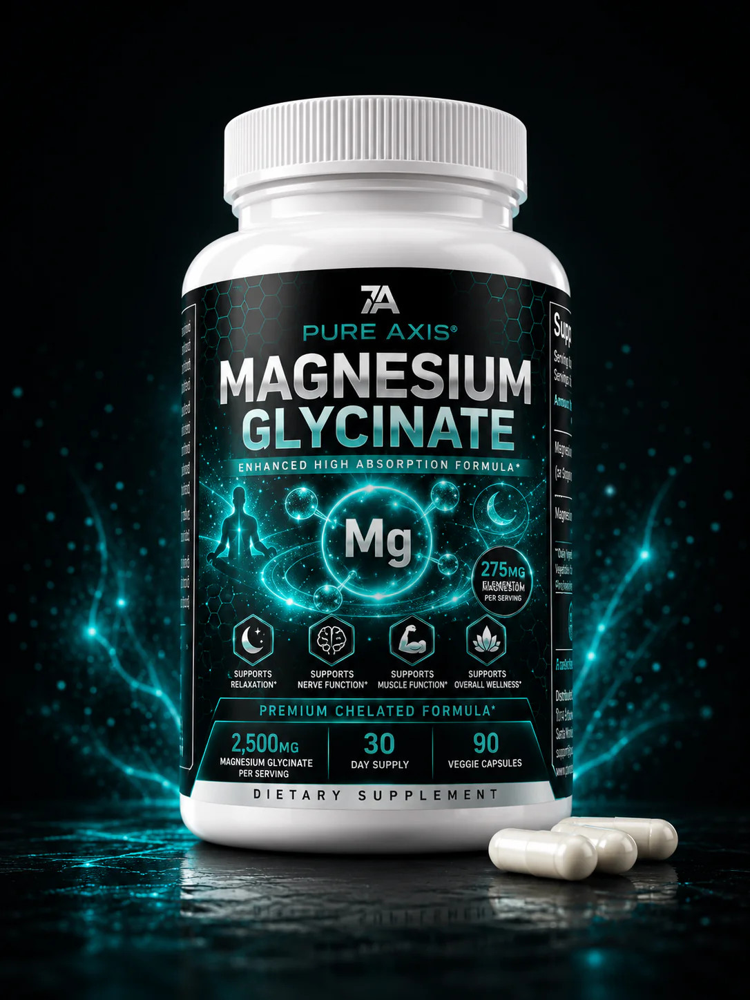 Pure Axis Magnesium Glycinate | Premium Dietary Supplement | 60 Capsules