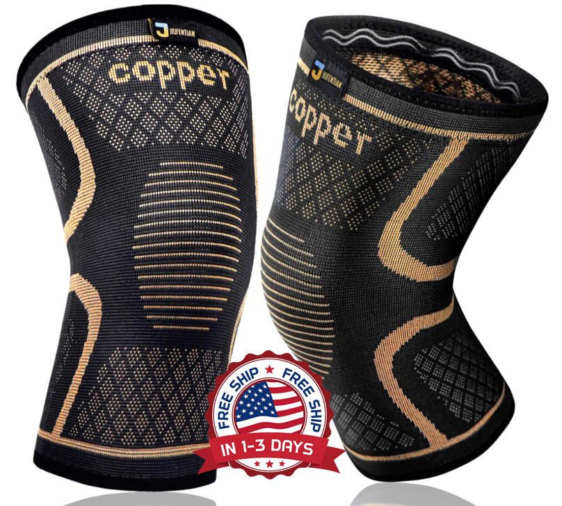 2 Pack Copper Knee Sleeve Compression Brace Support Sport Gym Joint Pain Arthrit