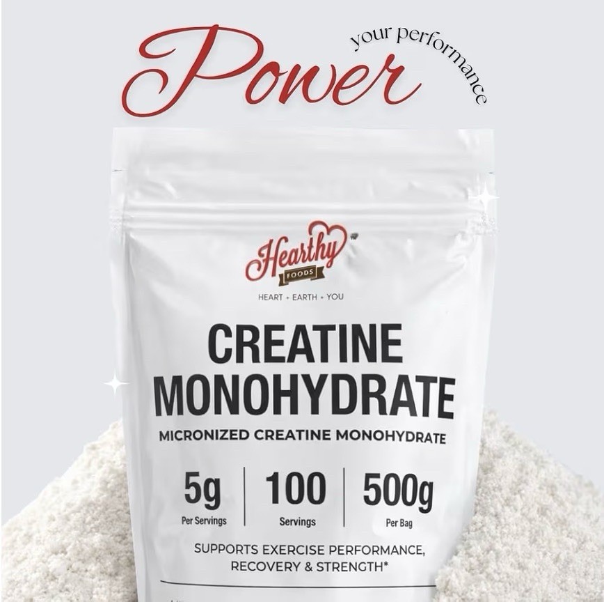 HEARTHY FOODS Creatine Monohydrate Micronized Powder 500G – 100 Servings, 5000mg