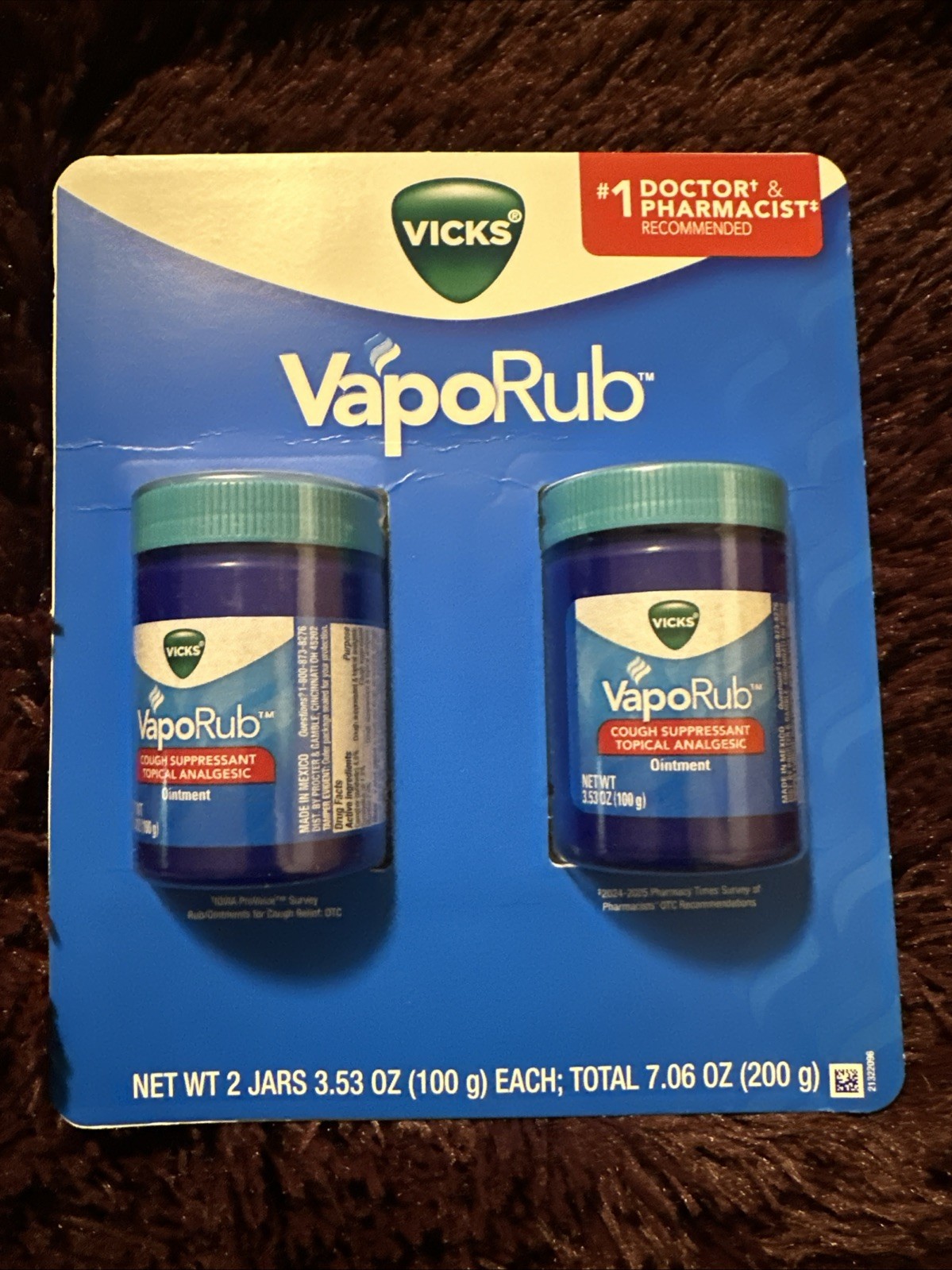 Vicks VapoRub Cough Suppressant Topical Analgesic Ointment, 2 pk./3.53 oz.
