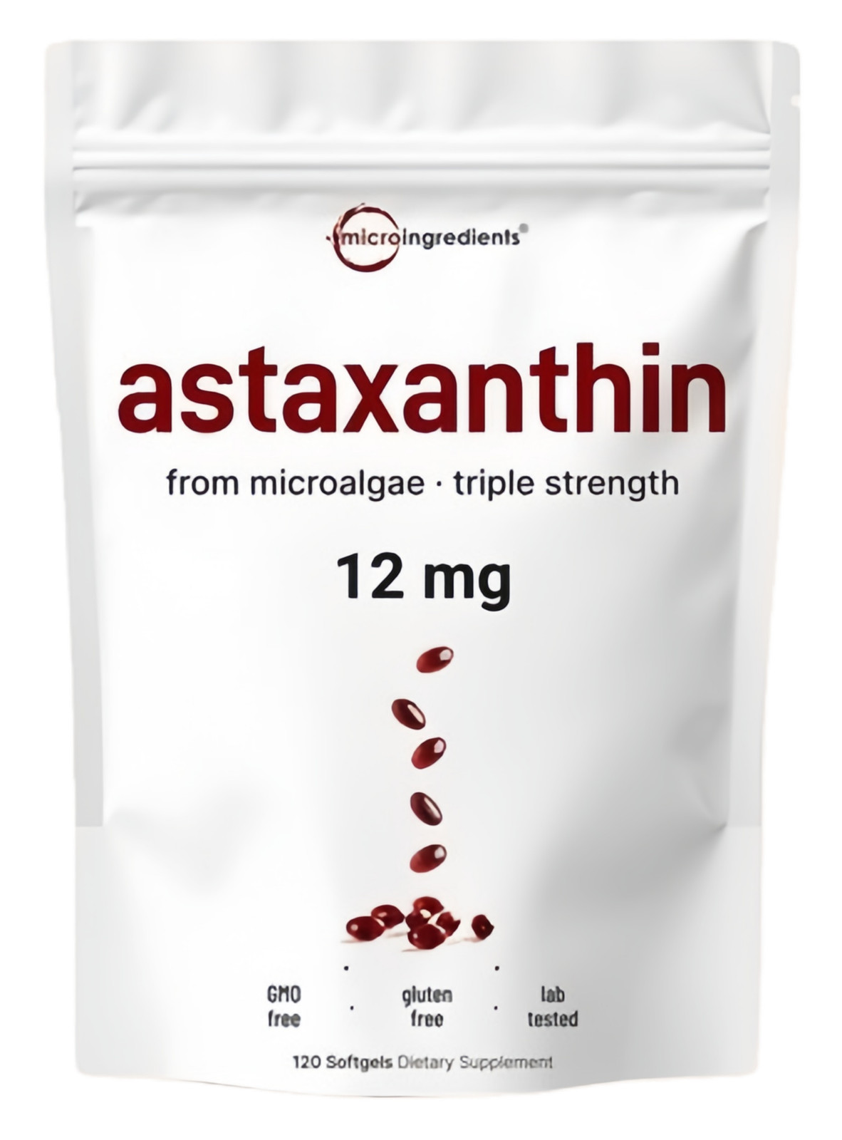 Micro Ingredients Astaxanthin 12mg with MCT Oil, 120 Softgels | Fresh Microalgae