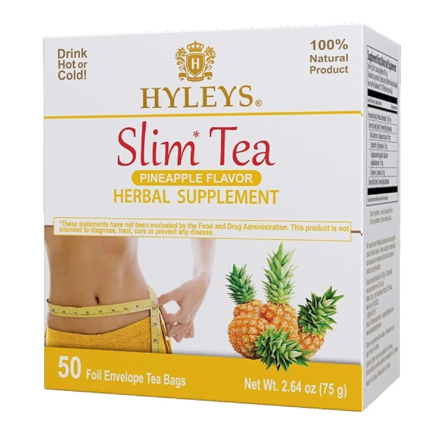 HYLEYS Slim Tea Weight Loss Herbal Supplement 50 Count (Pack of 1), Pineapple