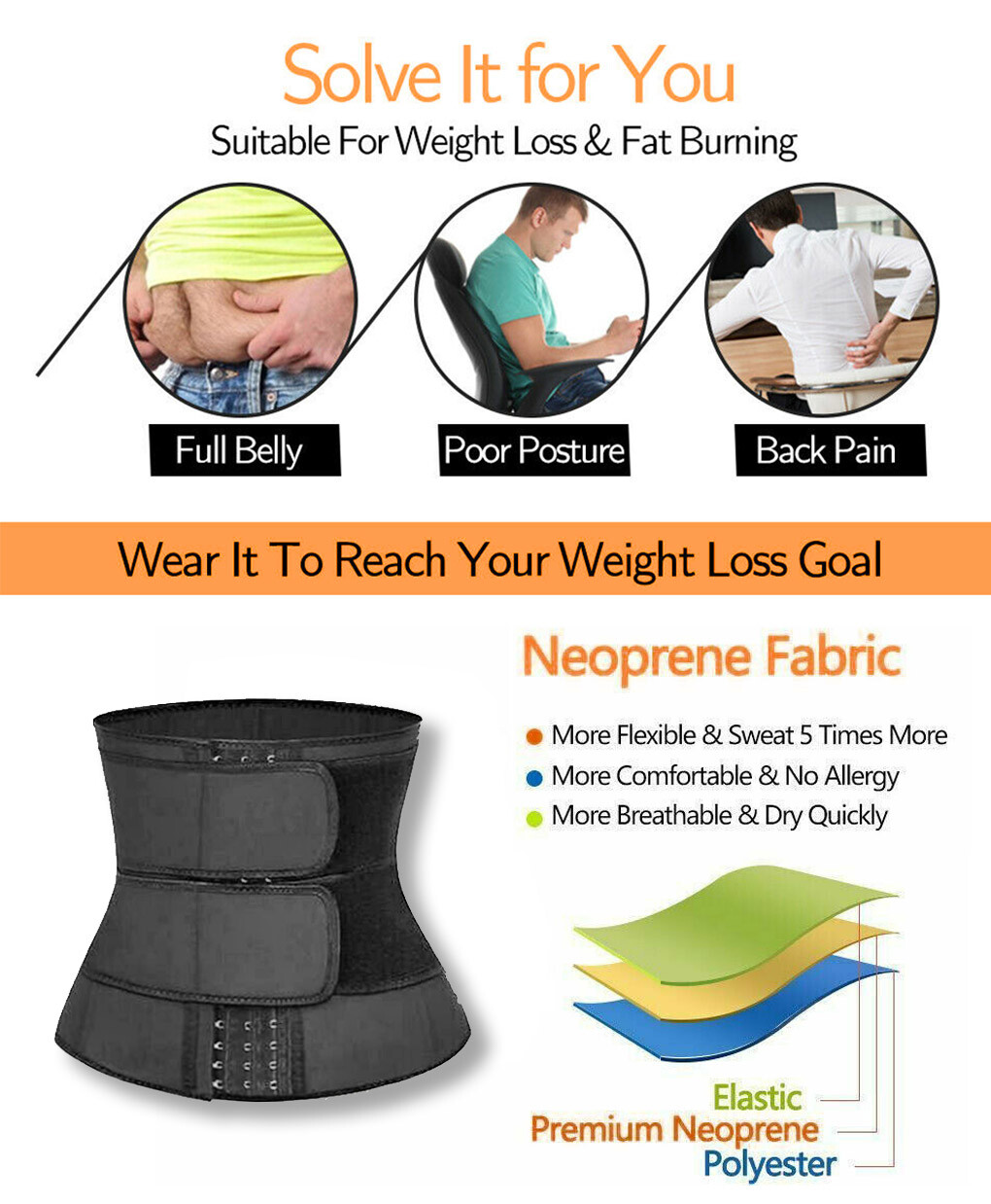 Waist Trimmer Belt – Neoprene Waste Trainer Hot Sweat Band for Workout Belt USA