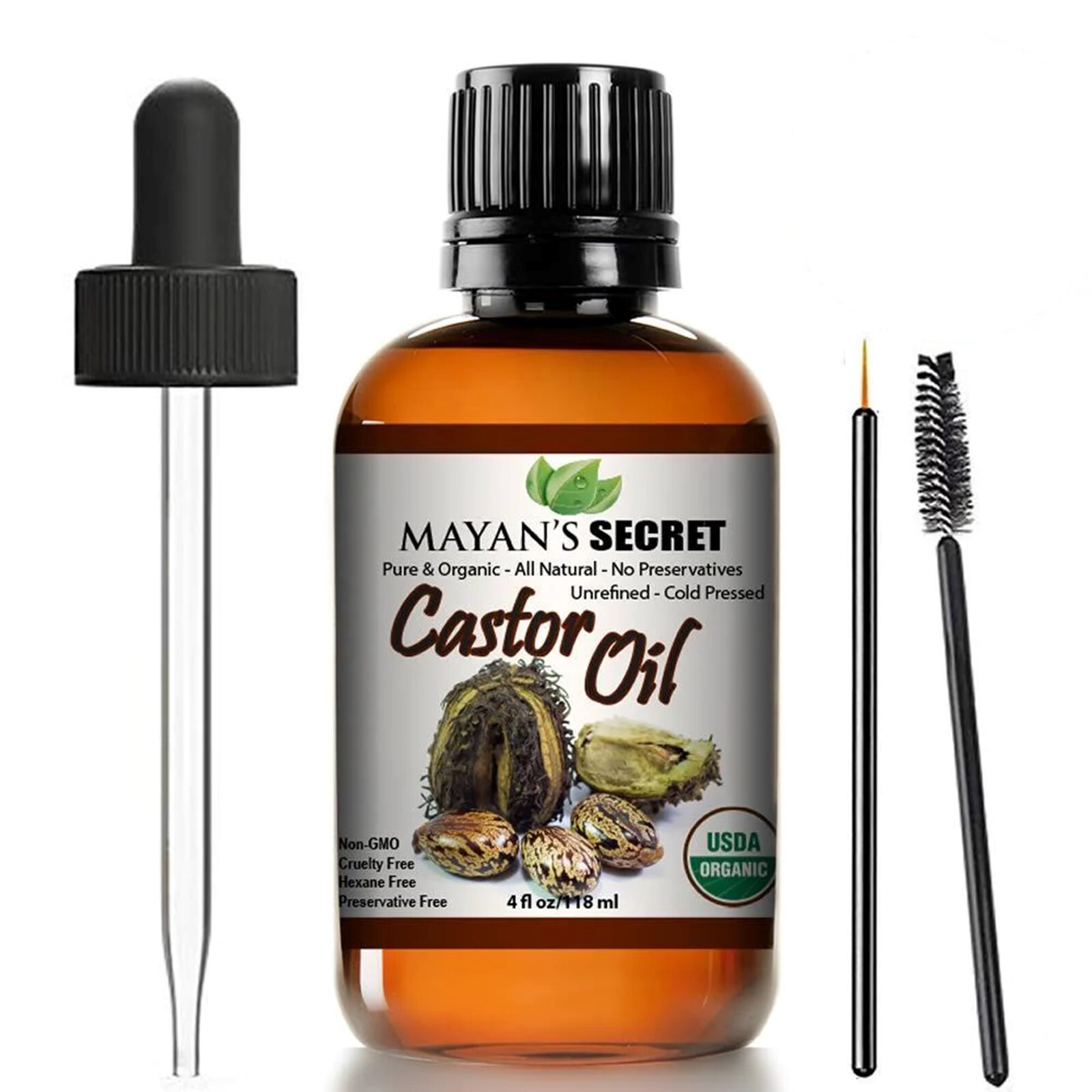 Mayan’s Secret – Castor Oil Organic Cold Pressed Unrefined Glass Bottle