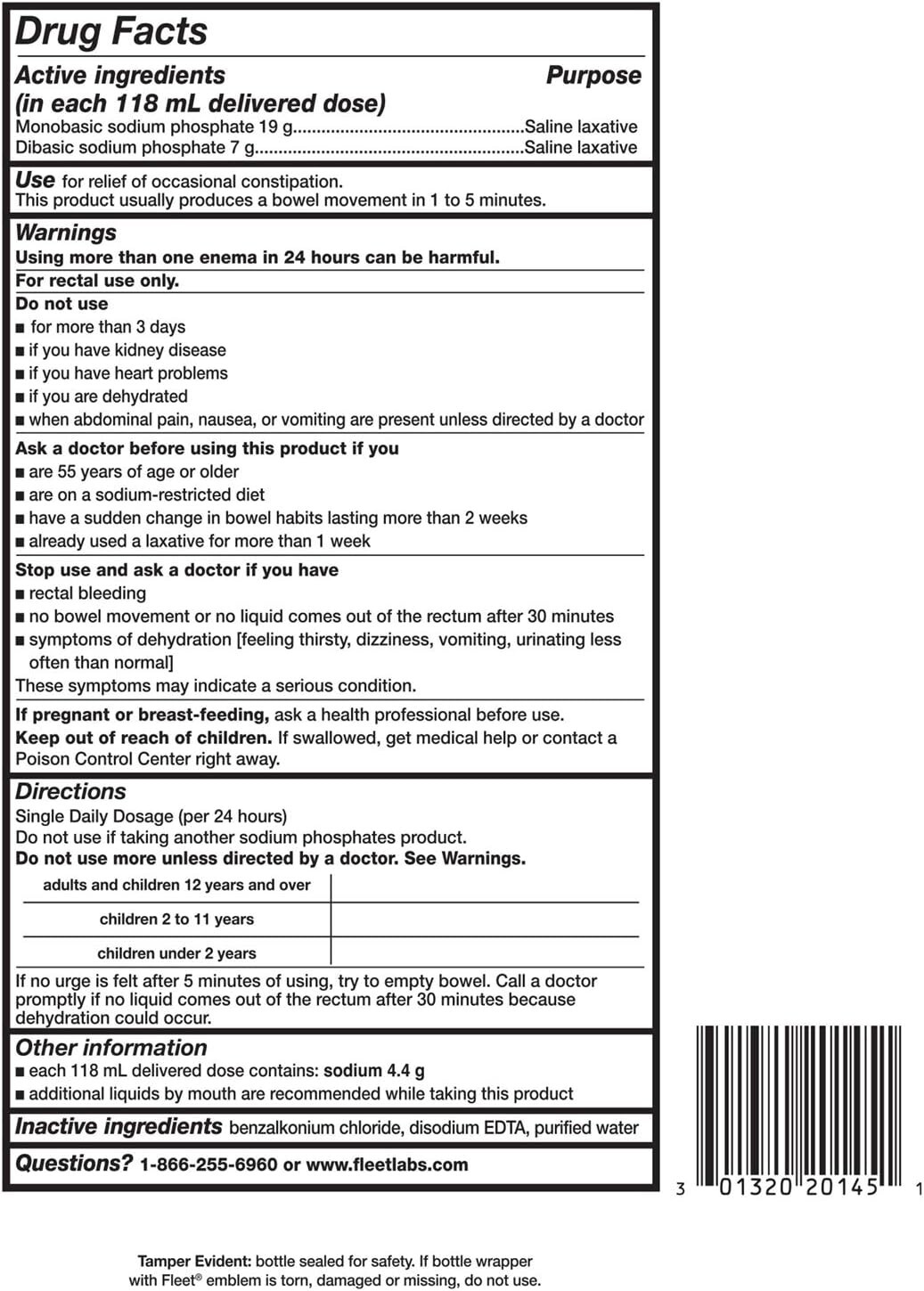 Fleet Laxative Saline Enema for Adult Constipation 4.5 fl oz 4 Bottles pack, NEW