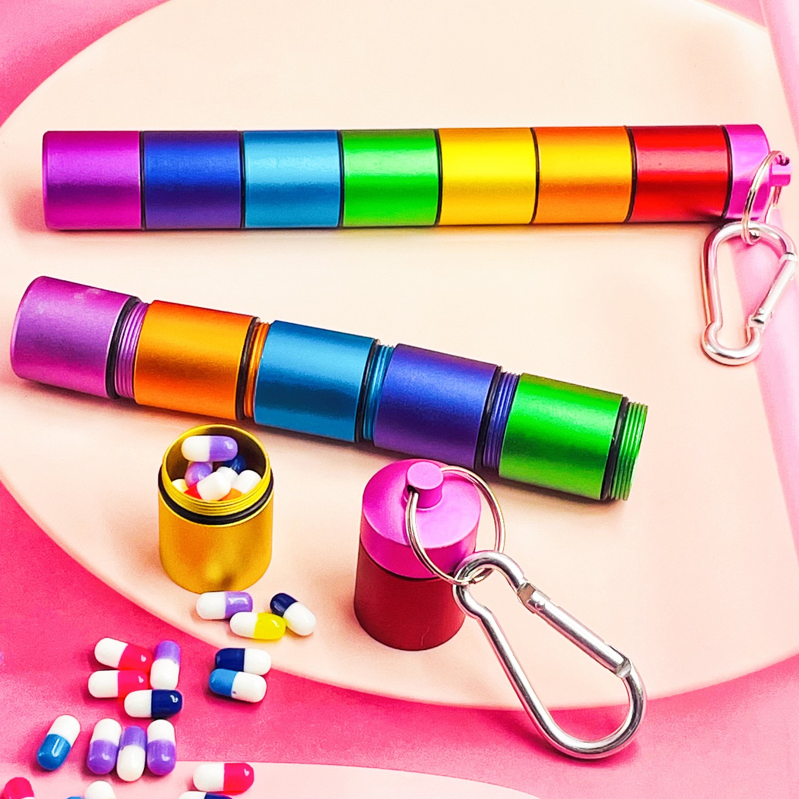 7 days Pill Box Metal Medicine Bottle Drug Holder Pill Container Case Keychain