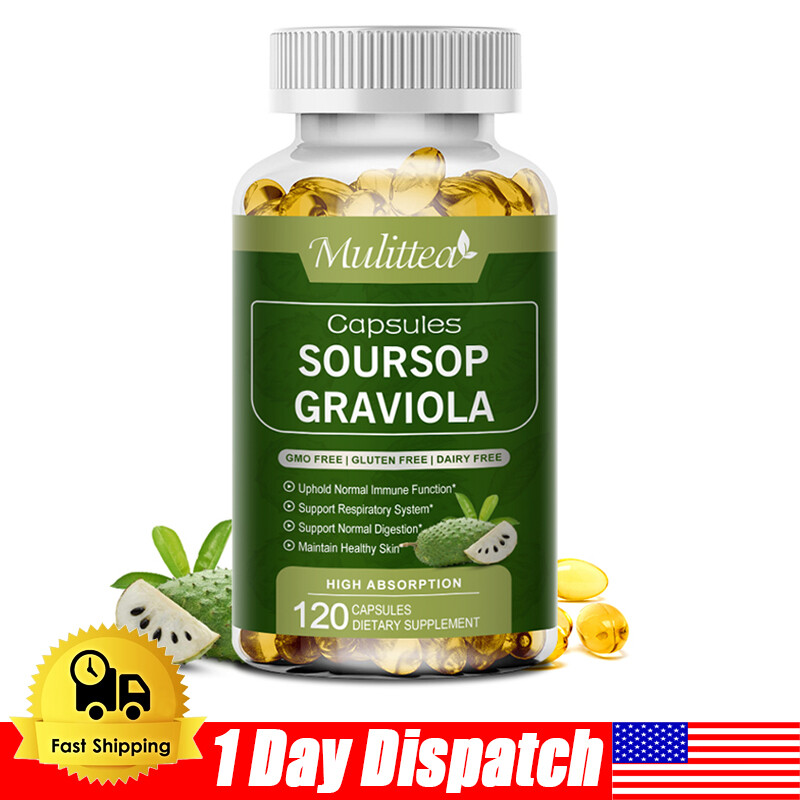 Graviola Capsules 1000mg 120 Pure Natural Soursop Capsules Leaves fruit Capsules
