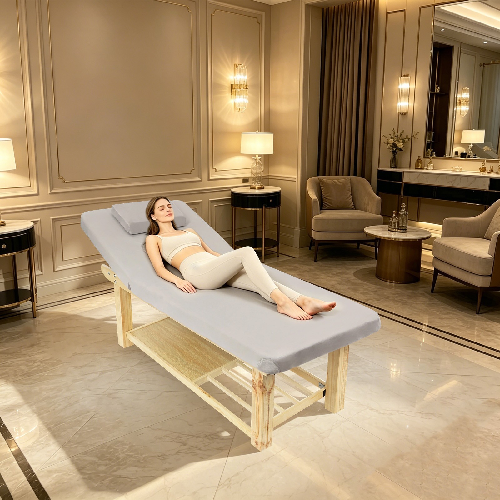 Solid Wood Stationary Massage Table 0-45°Angle Adjustable Physical Therapy Table