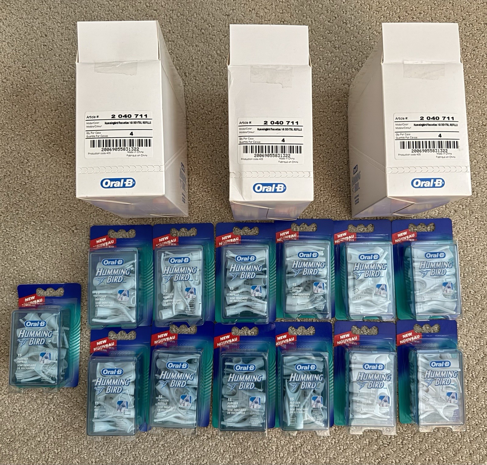 13 Packs of 15 (195 Count) Oral-B Hummingbird Flosser Head Refills New Sealed