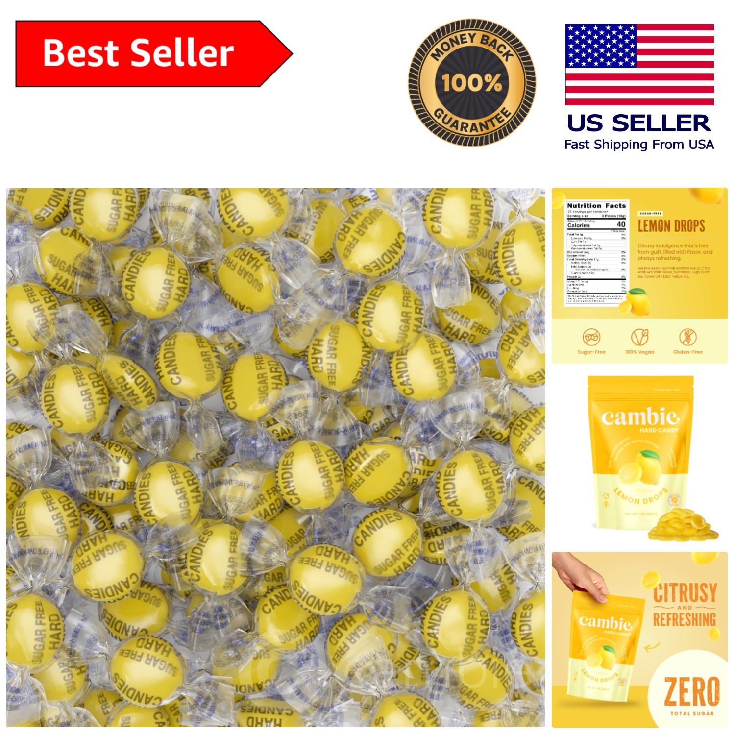 Keto-Friendly 1 lb Sugar-Free Lemon Drops – Sweet Citrus Flavor Without Calories