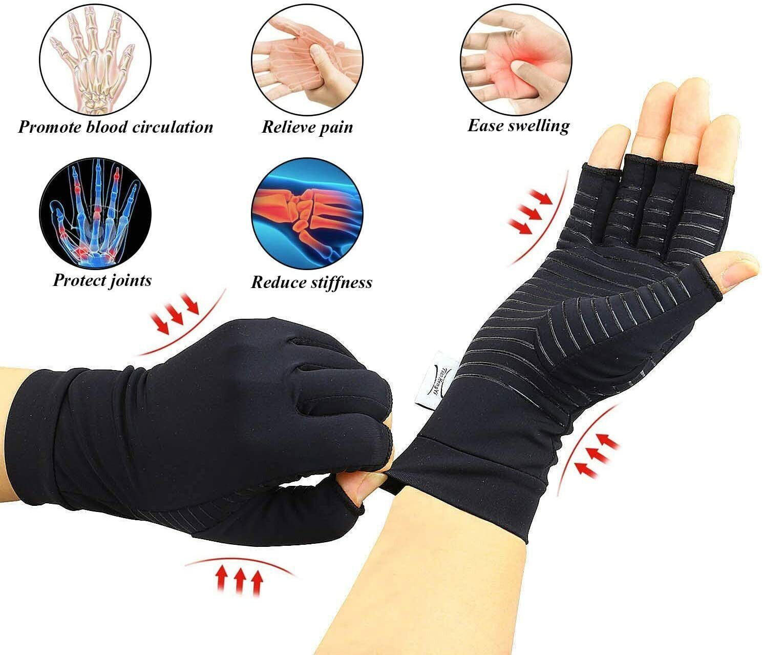 2pcs Copper Anti Arthritis Compression Gloves Hand Support Joint Pain Relief