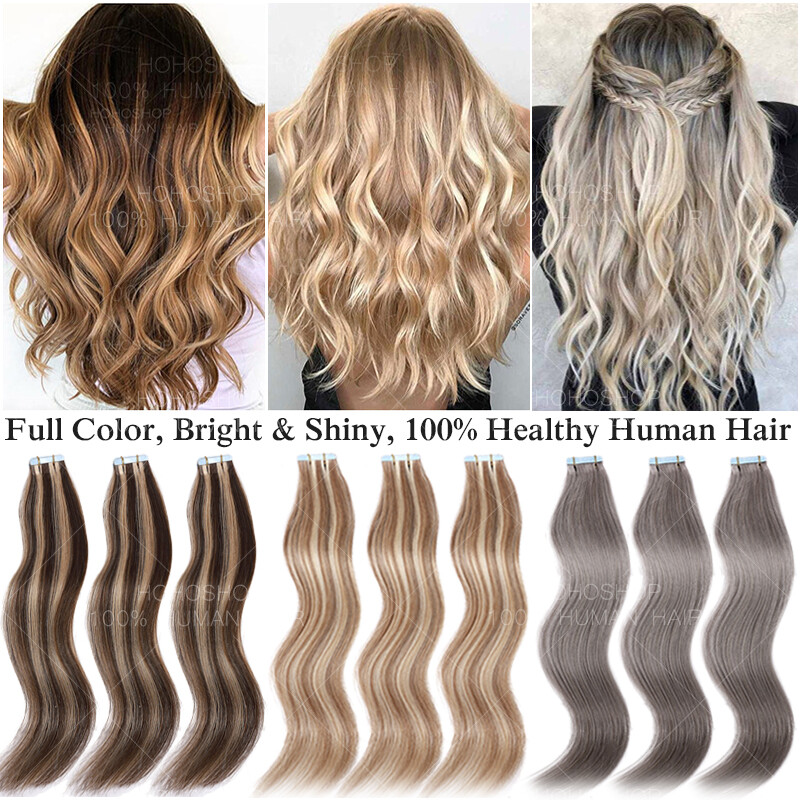 20pc Tape In 100% Real Human Hair Extensions Skin Weft Balayage 12″-24″ Straight