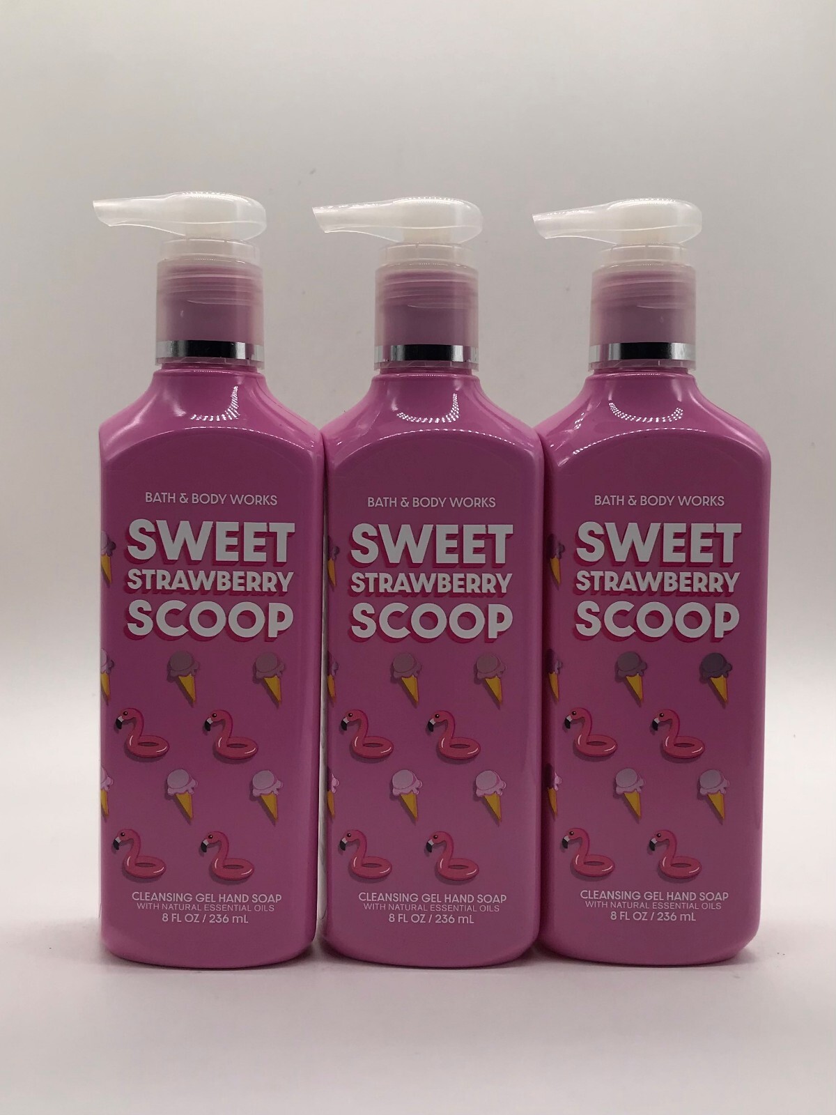 3 Bath & Body Works SWEET STRAWBERRY SCOOP Cleansing Gel Hand Soap