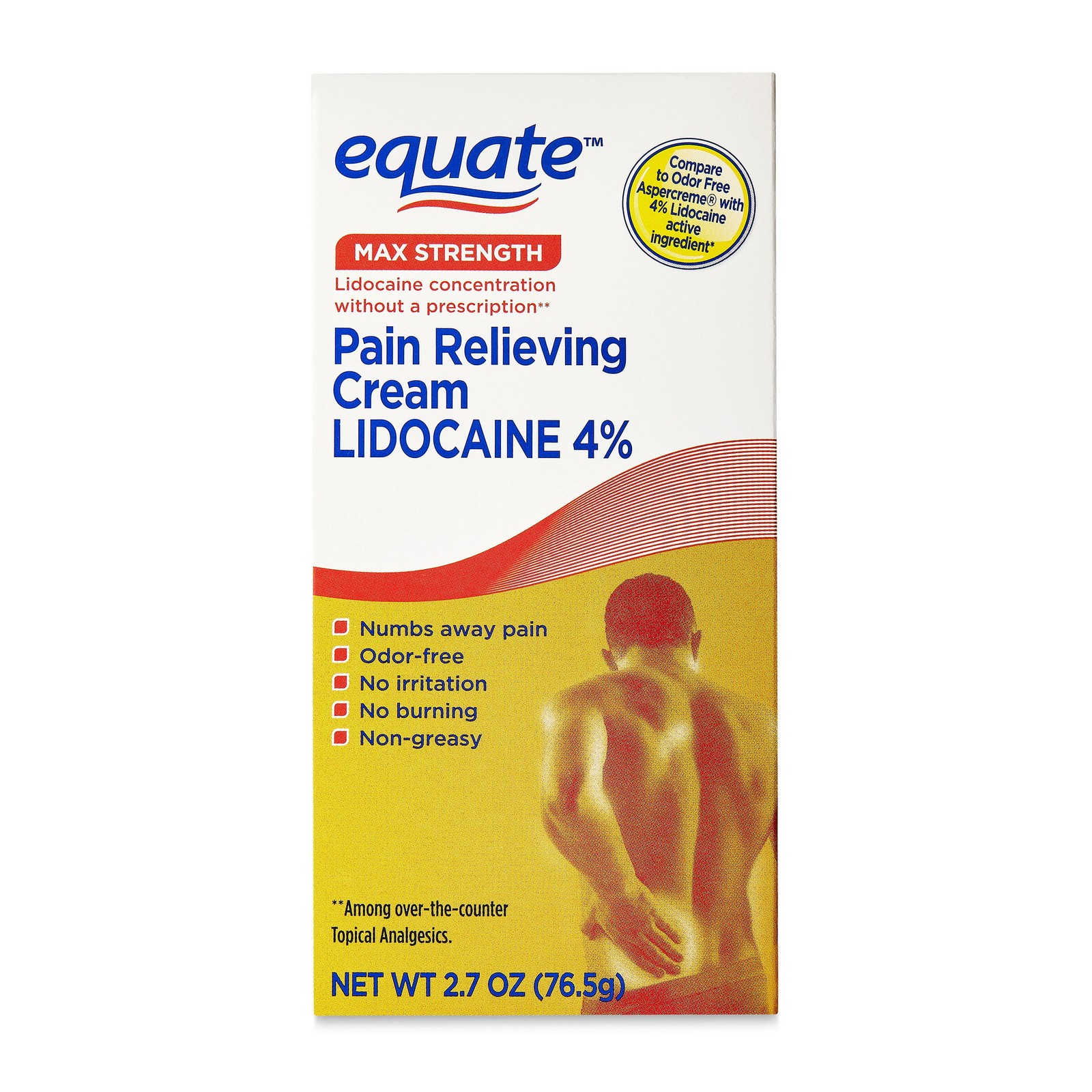 Lidocaine Pain Relieving Cream, 4% Lidocaine, Odor Free, 2.7 Fl Oz