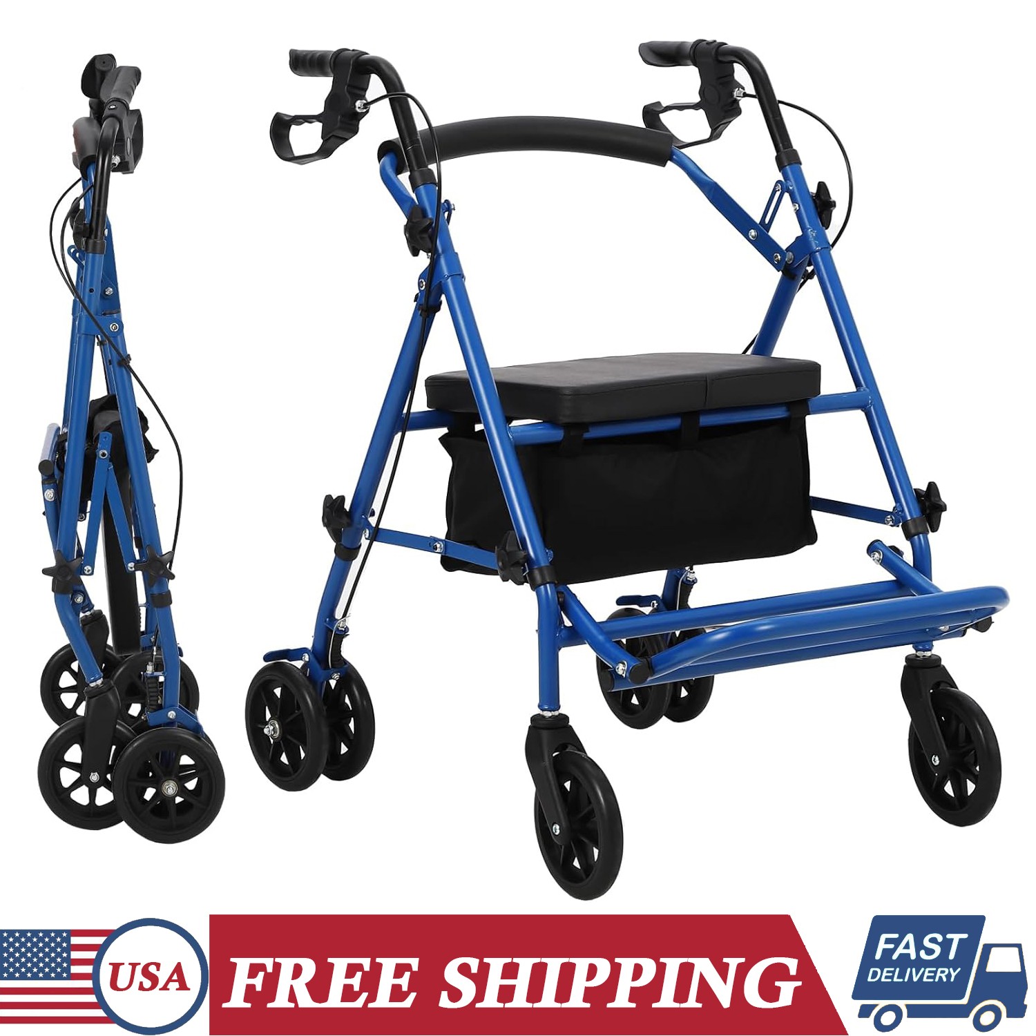 Rollator Walker for Seniors 2 in 1 Walker Wheelchair Combo Medical Walker w/Seat