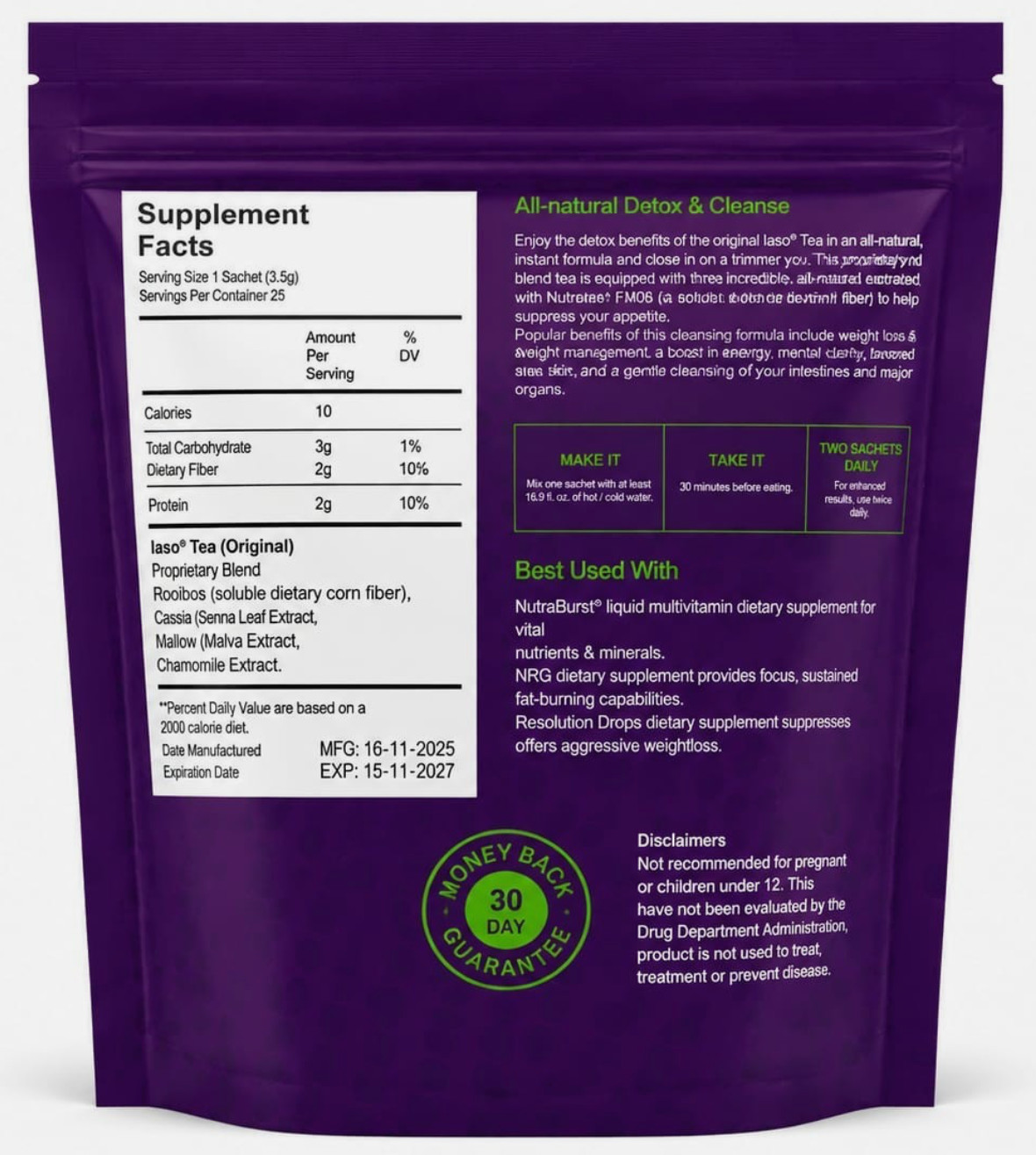 Iaso Tea Instant – Pack of 2 Herbal Detox Tea for Cleansing & Weight Management