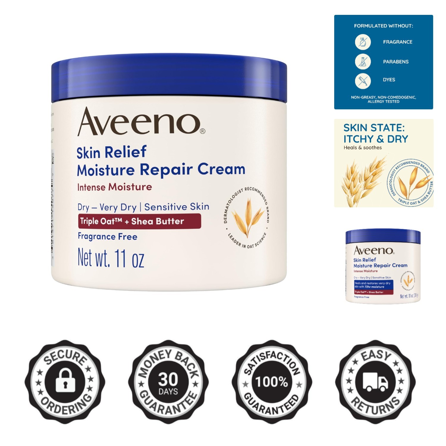 Dermatologist Approved Moisture Repair Cream with Natural Ingredients – 11 oz