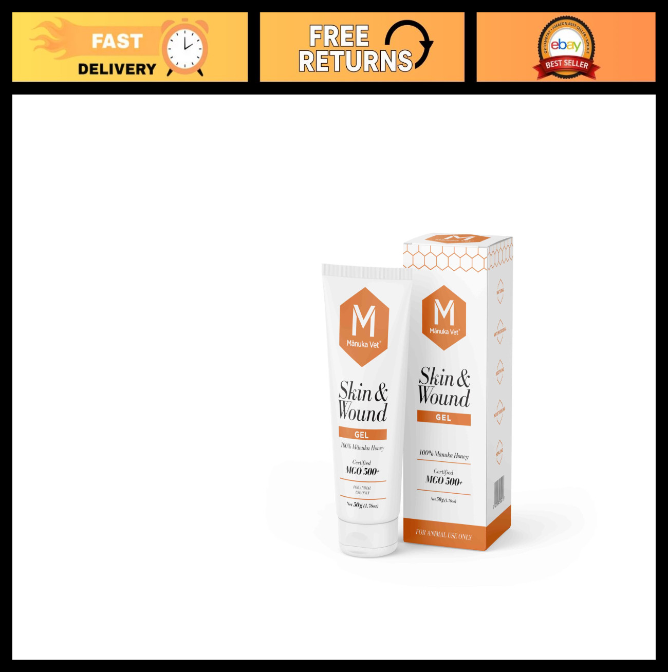 Medical Grade Manuka Honey Skin & Wound Gel for Dogs, Cats & Horses – 1.76oz