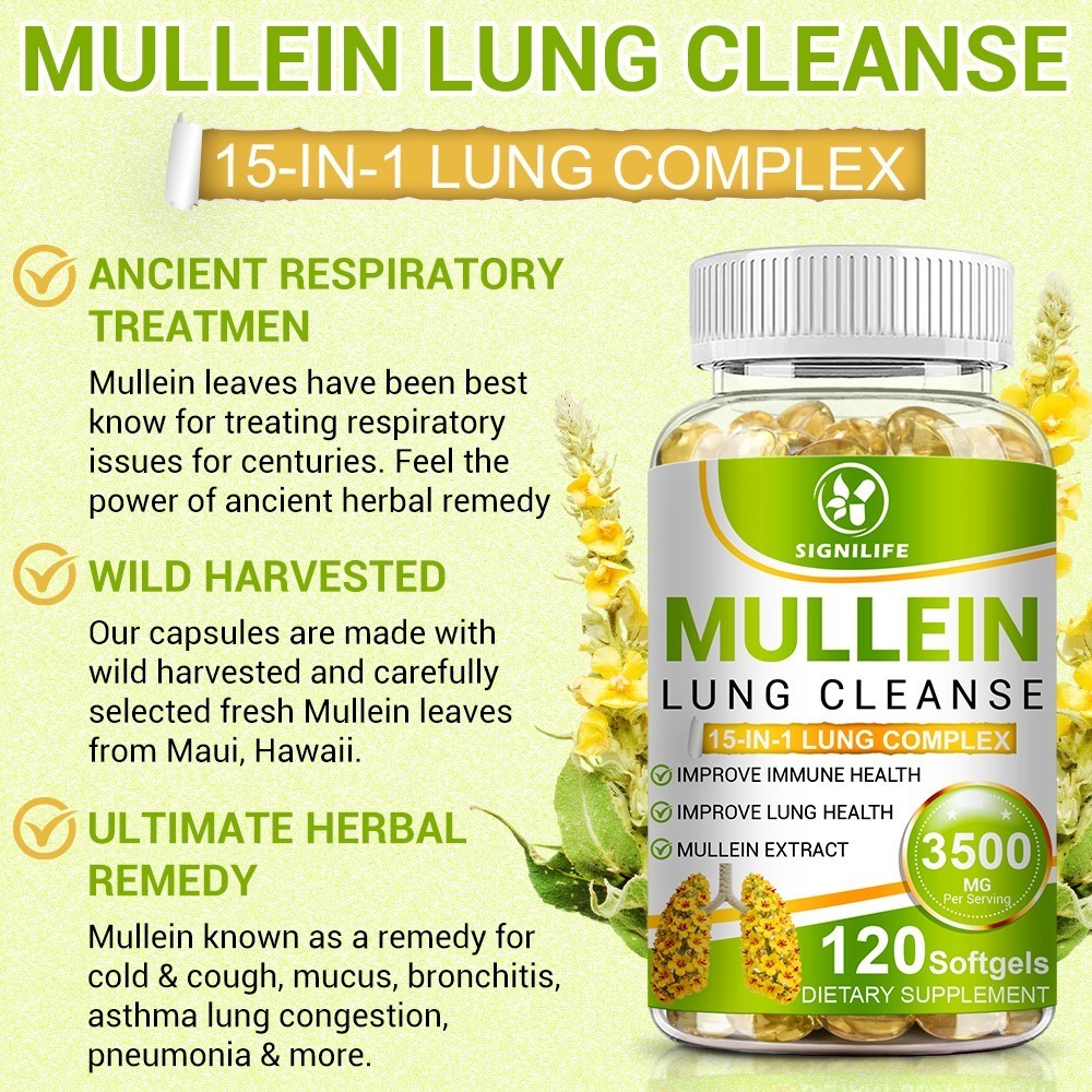 Mullein Leaf Capsules 3500mg – Support Lung Cleanse Respiratory Health Vegan