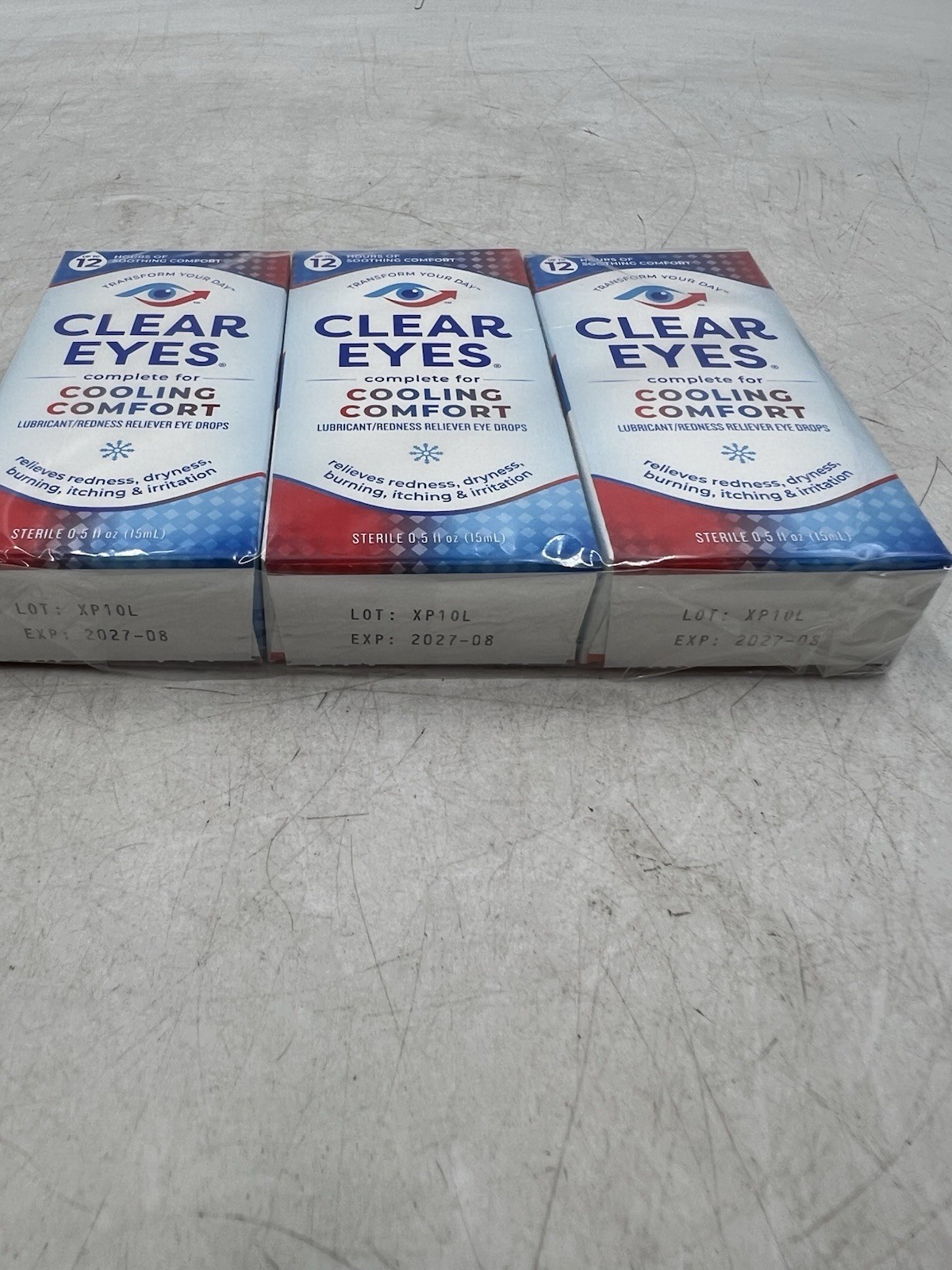Clear Eyes Cooling Comfort Relief Eye Drops, 0.5 Oz 12 Hours Pack Of 3 Exp 8/27