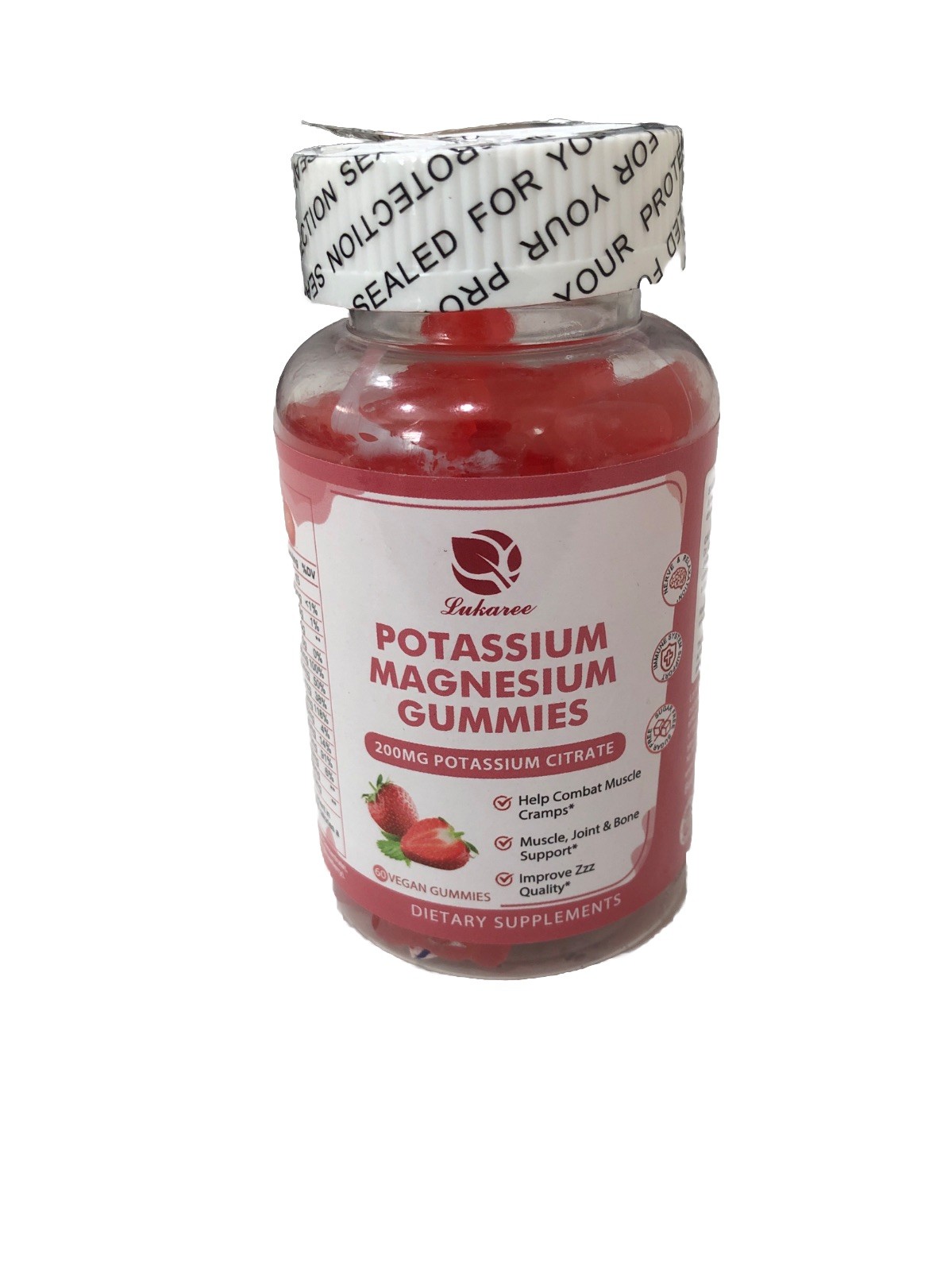 Lukaree High Absorption Magnesium Gummies Potassium Citrate 200mg 60 Gummies
