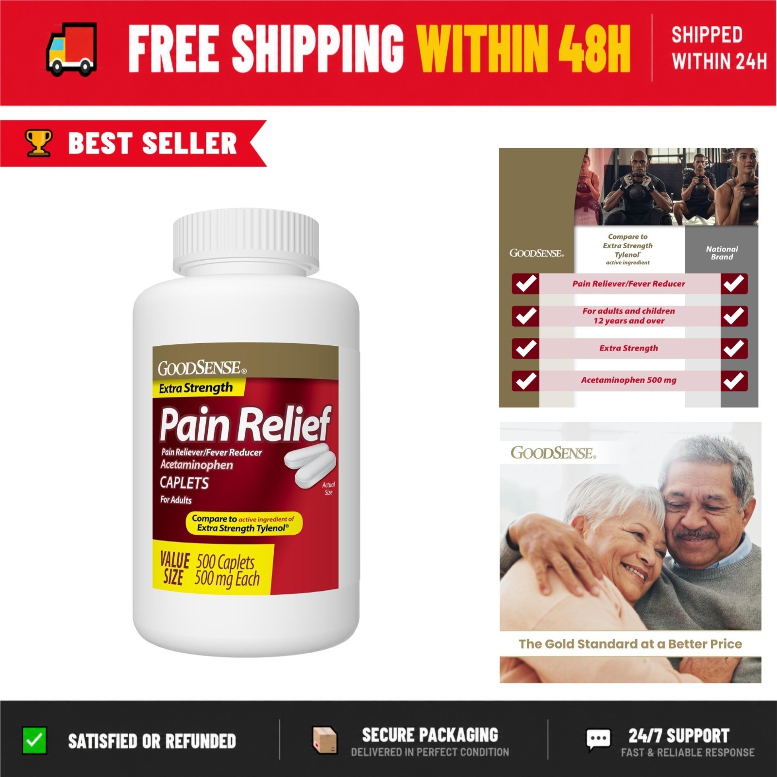 GoodSense Extra Strength Pain Relief 500 mg Acetaminophen Caplets 500 Count