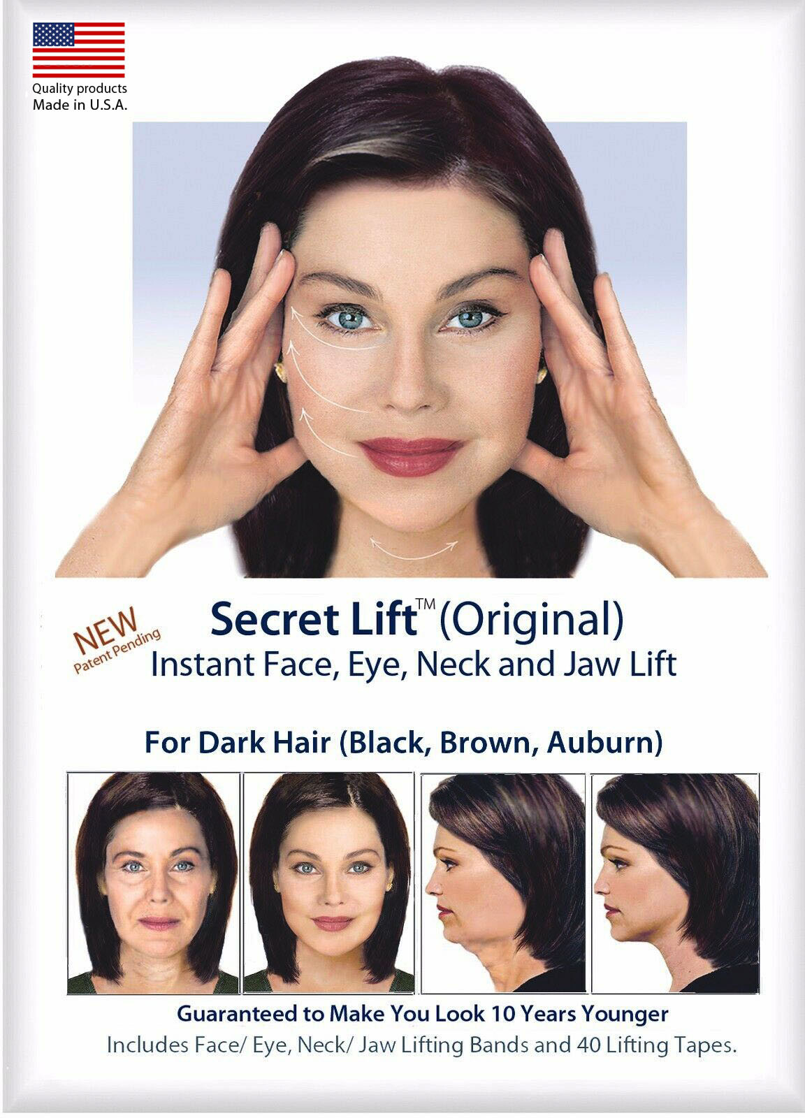 Instant Face, Neck and Eye Lift (Dark Hair) Facelift Tapes & Bands Secret Lift