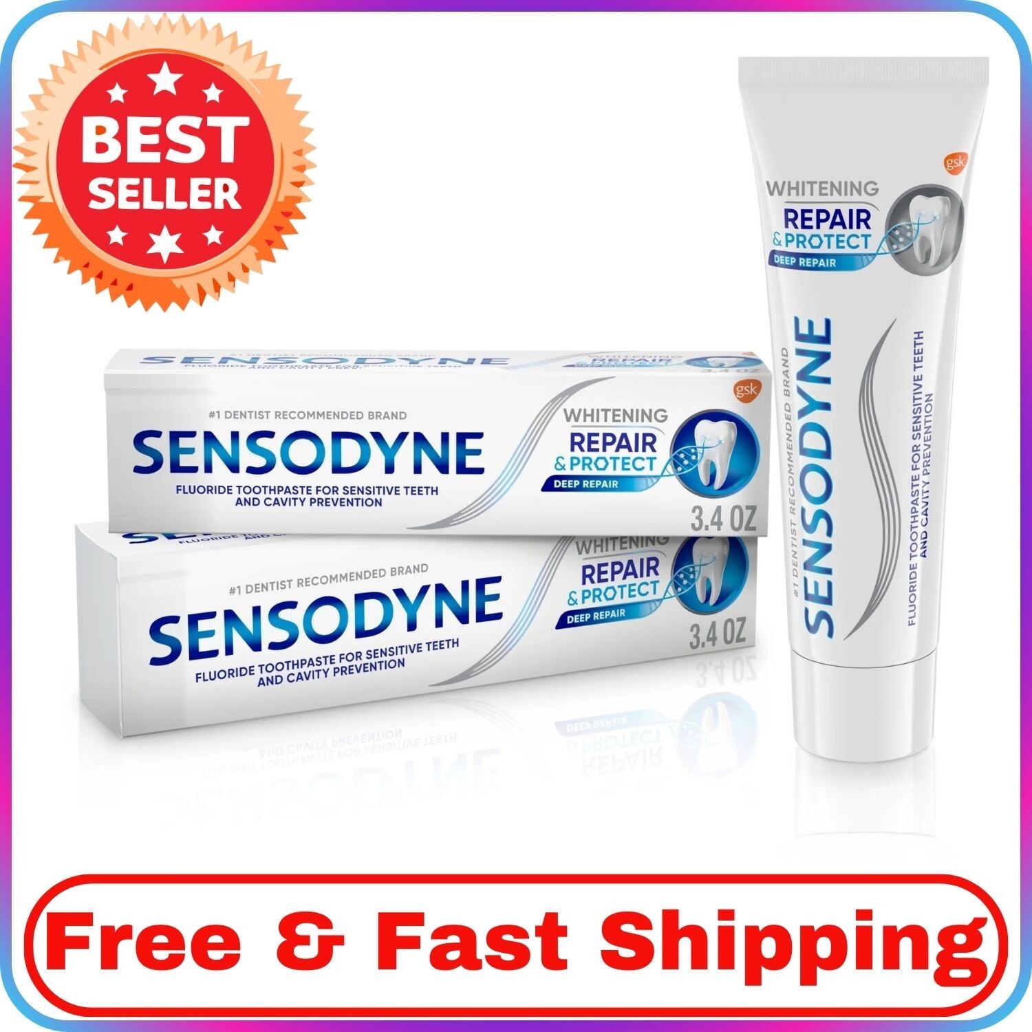 Sensodyne Repair and Protect Whitening Sensitive Toothpaste, Unflavored 2-Pack