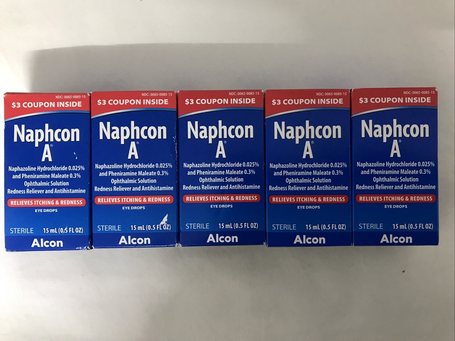 Exp 05/2027) 5 Boxes Naphcon A Eye Allergy Relief Drops 15 ml(0.5oz)
