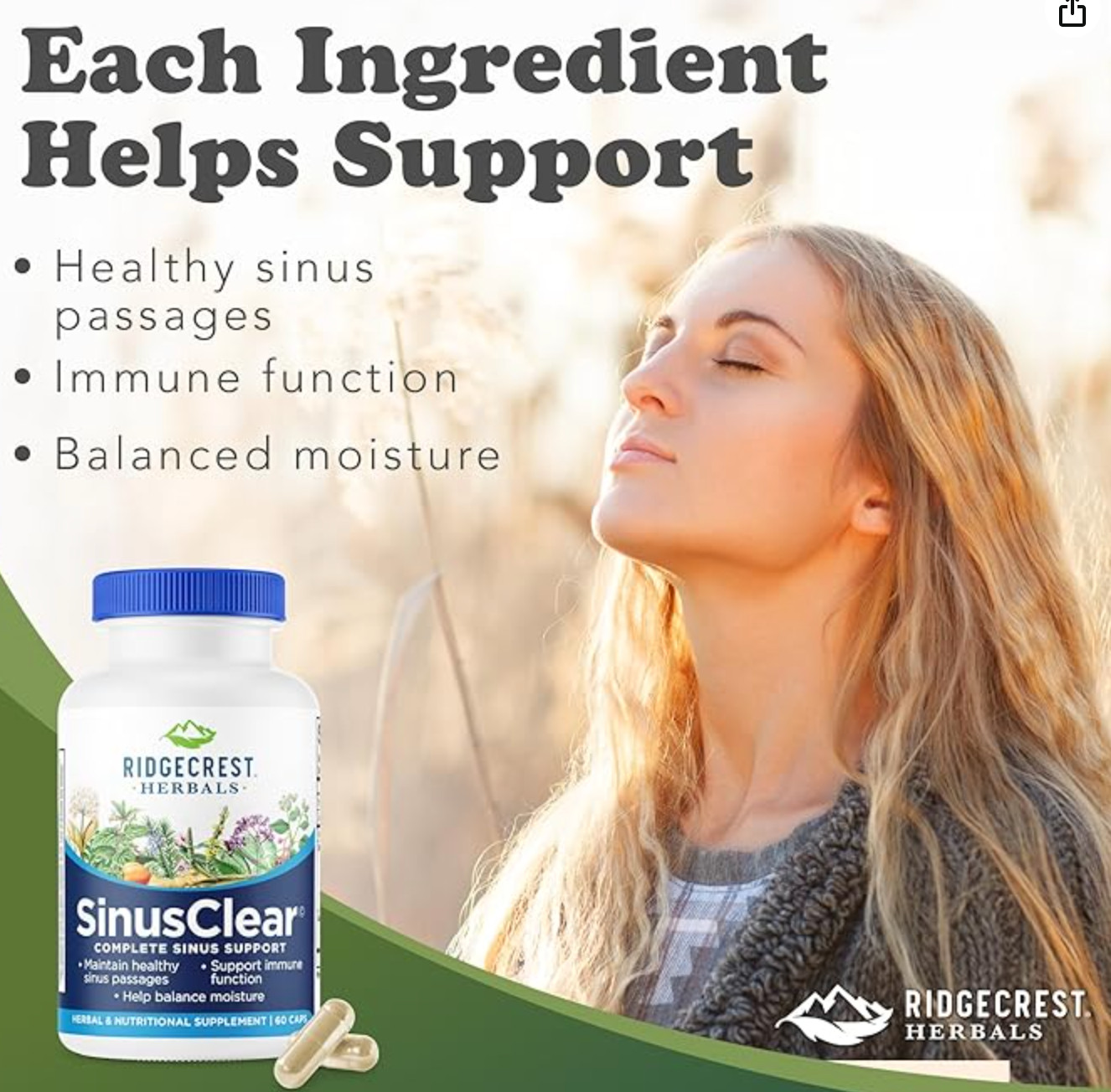 RidgeCrest Herbals SinusClear Complete Formula for Sinus and Nasal Health wit…