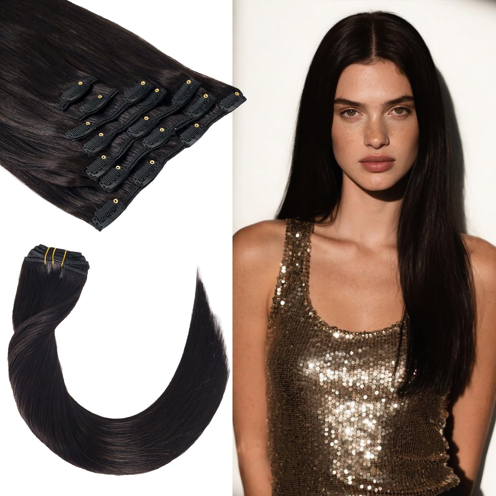 Luxetress Clip In Hair Extensions Real Human Hair 16 Inch 120G 7Pcs Remy