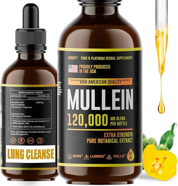 Mullein Drops – Lung Cleanse – Mullein Leaf Extract – Powerful Mullein for Im…